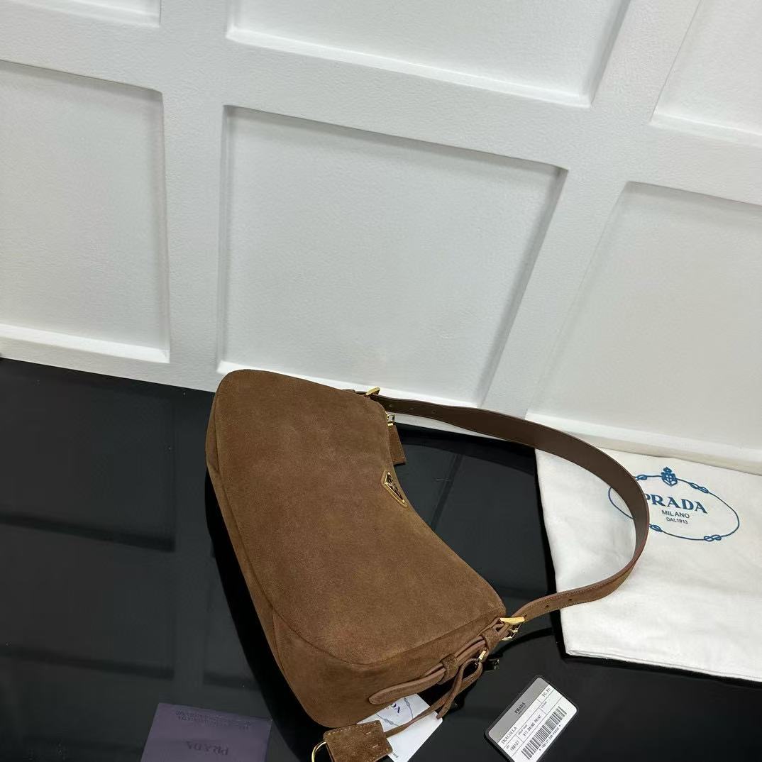 Prada Aimée Medium Suede Shoulder Bag - FashionPlug