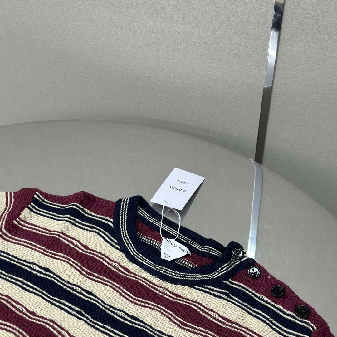 Bottega Veneta Men's Red Distorted Stripe Linen & Cotton Sweater  - FashionPlug