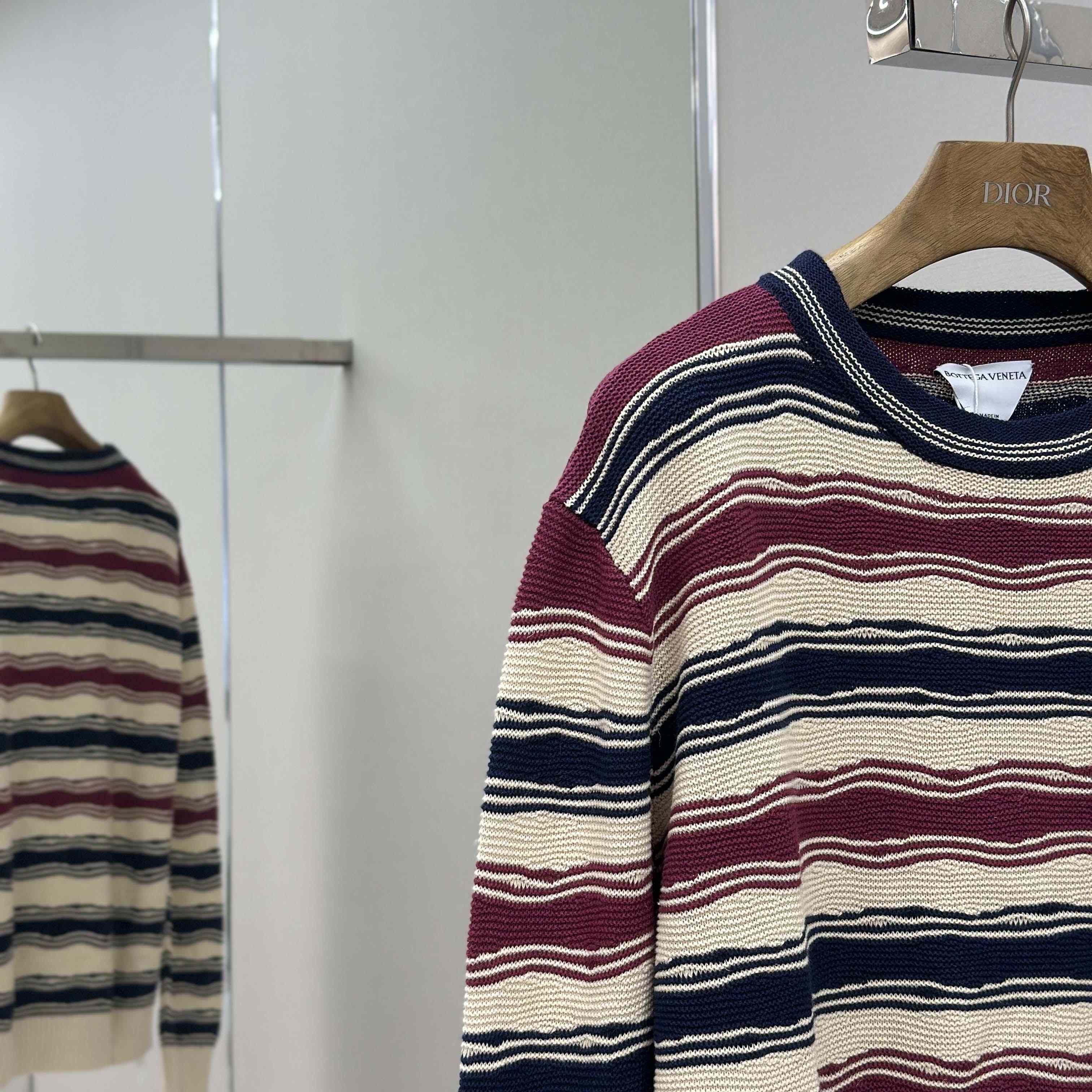 Bottega Veneta Men's Red Distorted Stripe Linen & Cotton Sweater  - FashionPlug
