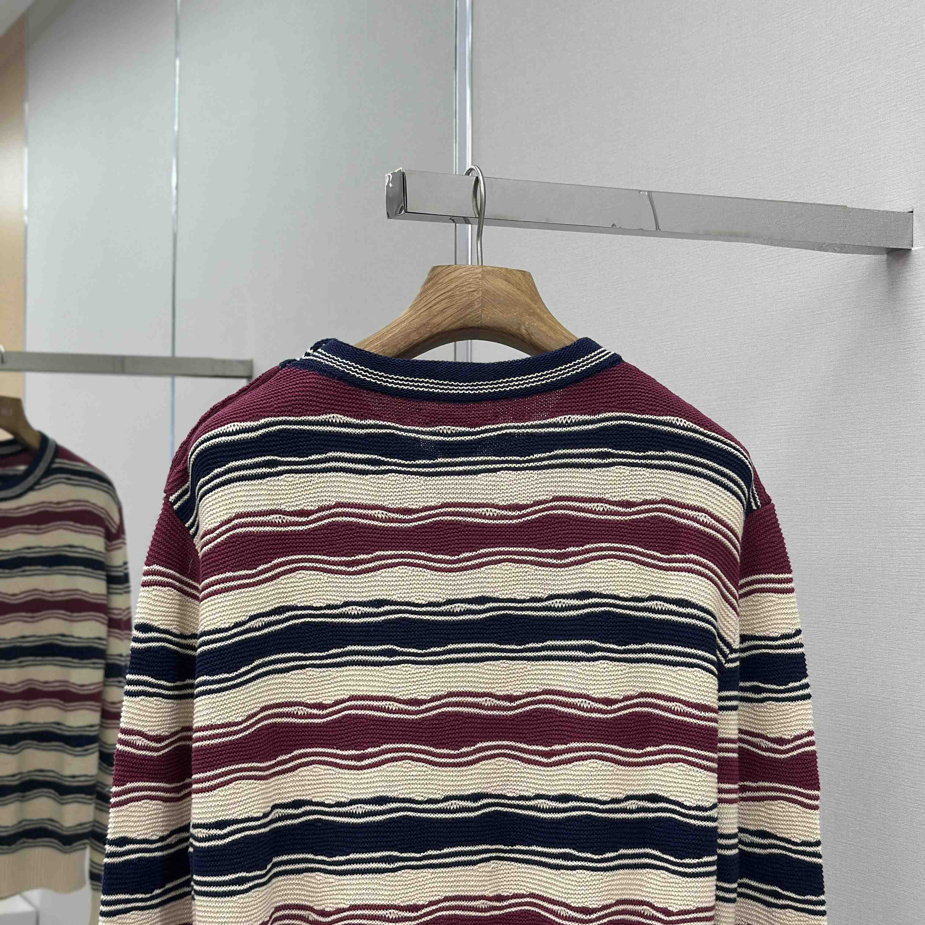 Bottega Veneta Men's Red Distorted Stripe Linen & Cotton Sweater  - FashionPlug