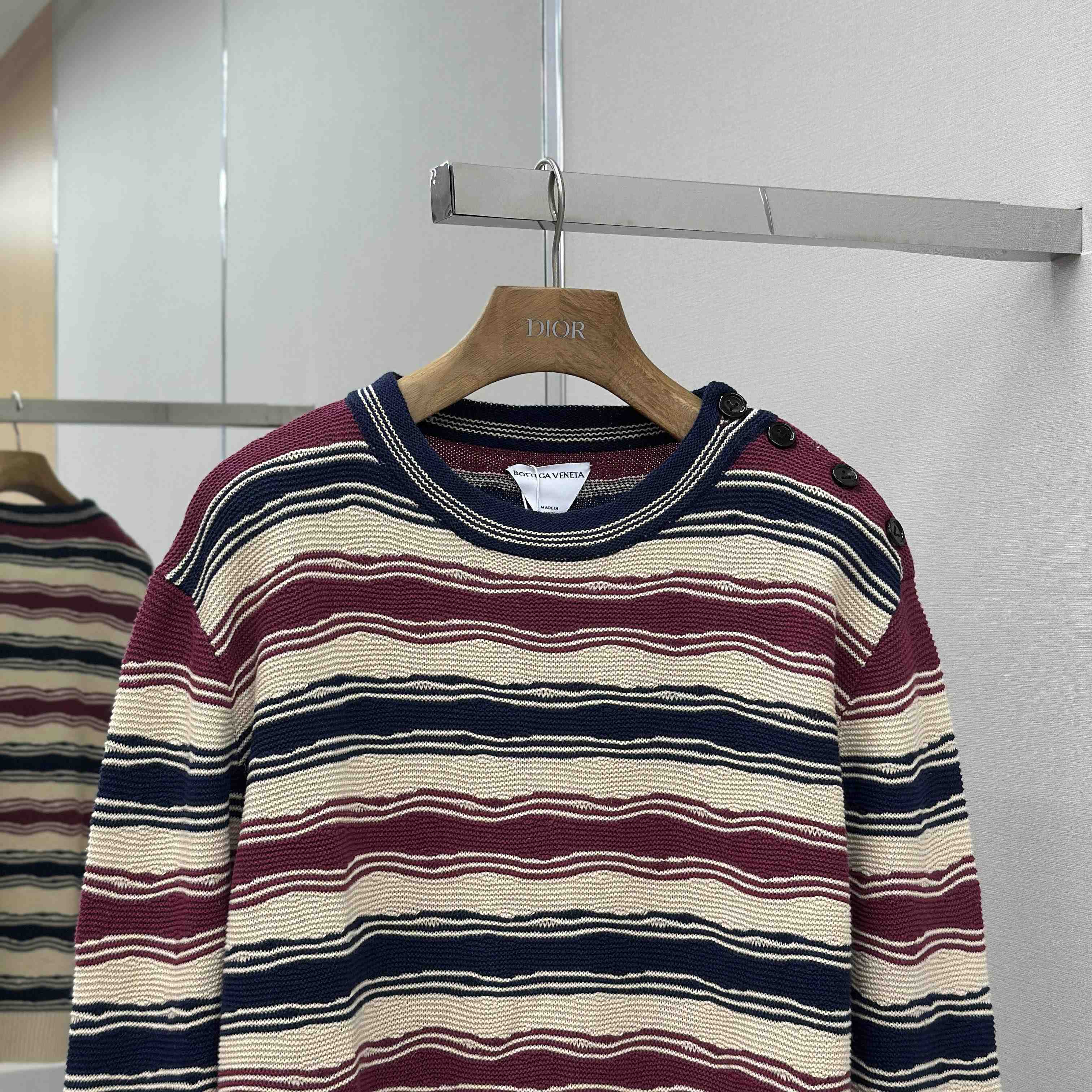 Bottega Veneta Men's Red Distorted Stripe Linen & Cotton Sweater  - FashionPlug