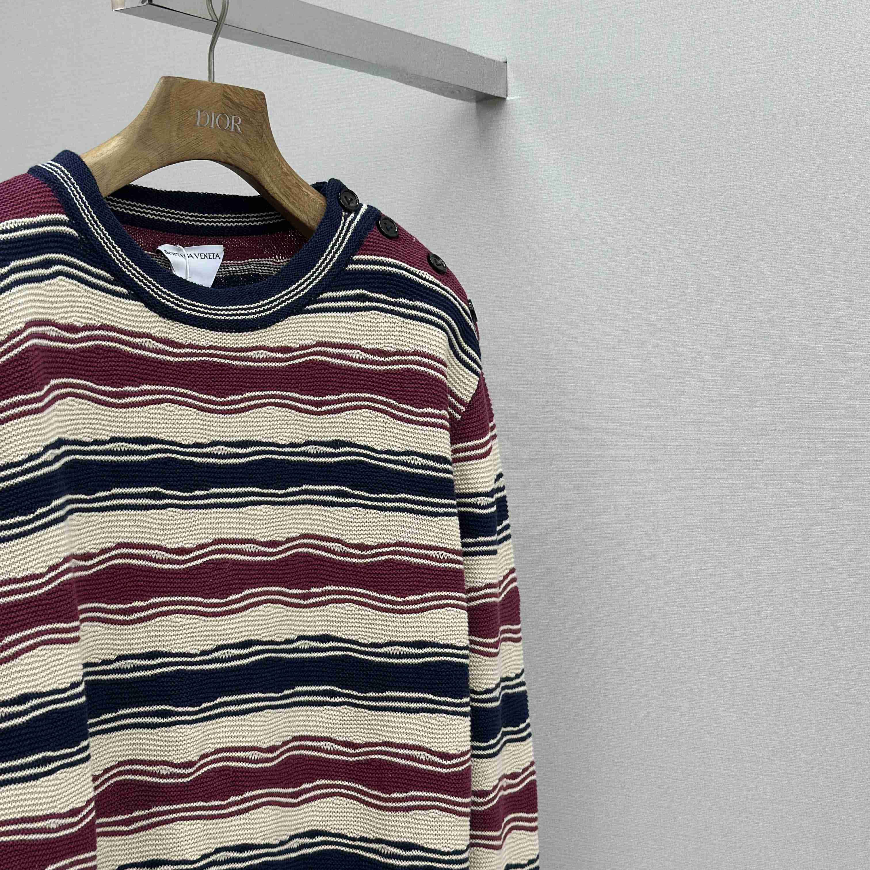 Bottega Veneta Men's Red Distorted Stripe Linen & Cotton Sweater  - FashionPlug