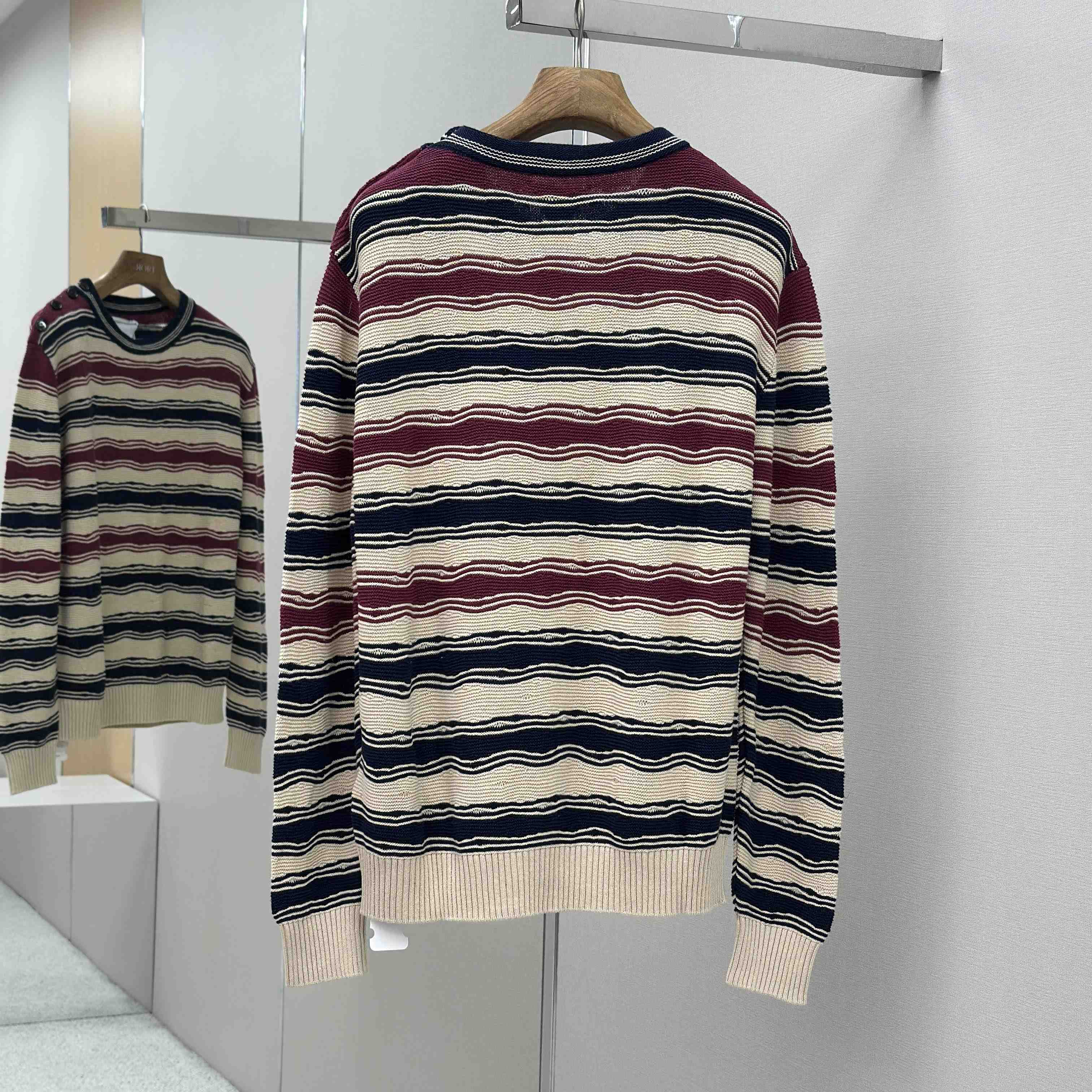 Bottega Veneta Men's Red Distorted Stripe Linen & Cotton Sweater  - FashionPlug