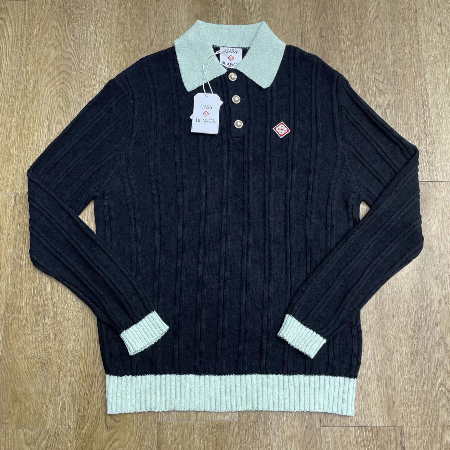 Casablanca Boucle Long Sleeve Polo Shirt     D0101 - FashionPlug