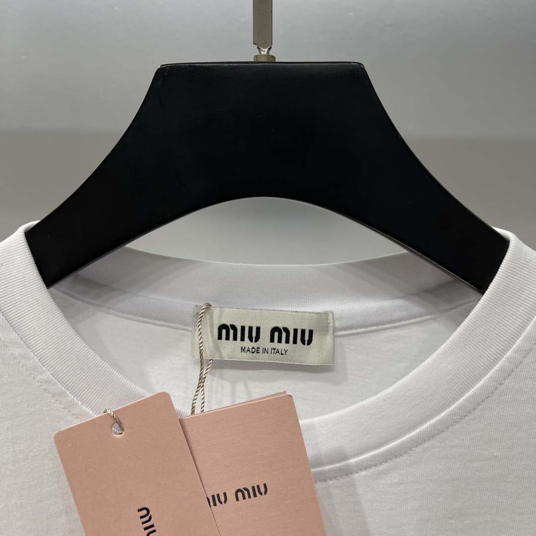 Miu Miu White Cotton Jersey T-shirt  - FashionPlug