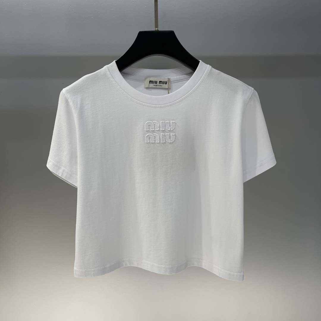Miu Miu White Cotton Jersey T-shirt  - FashionPlug