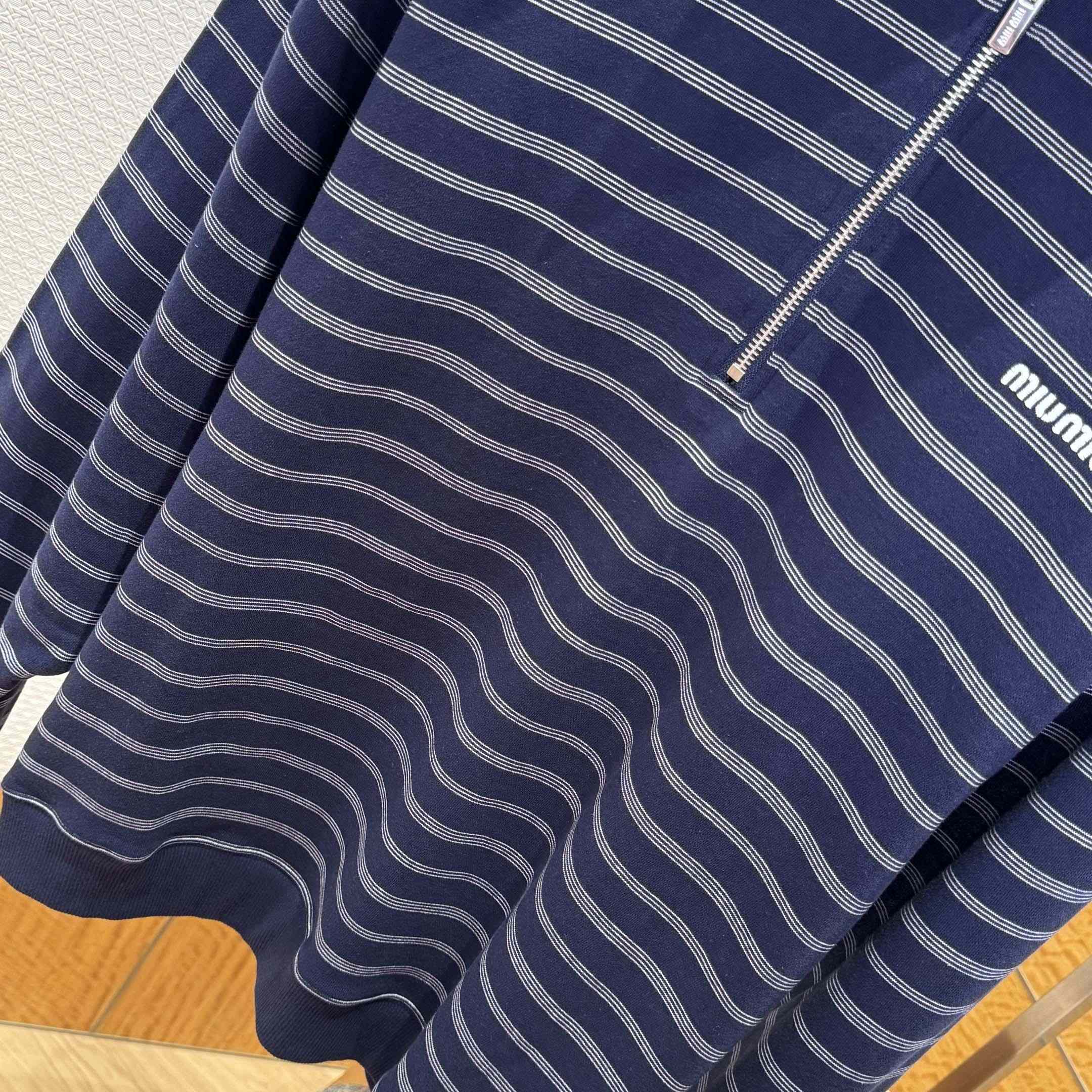 Miu Miu Striped ZIp-Up Polo Shirt - FashionPlug