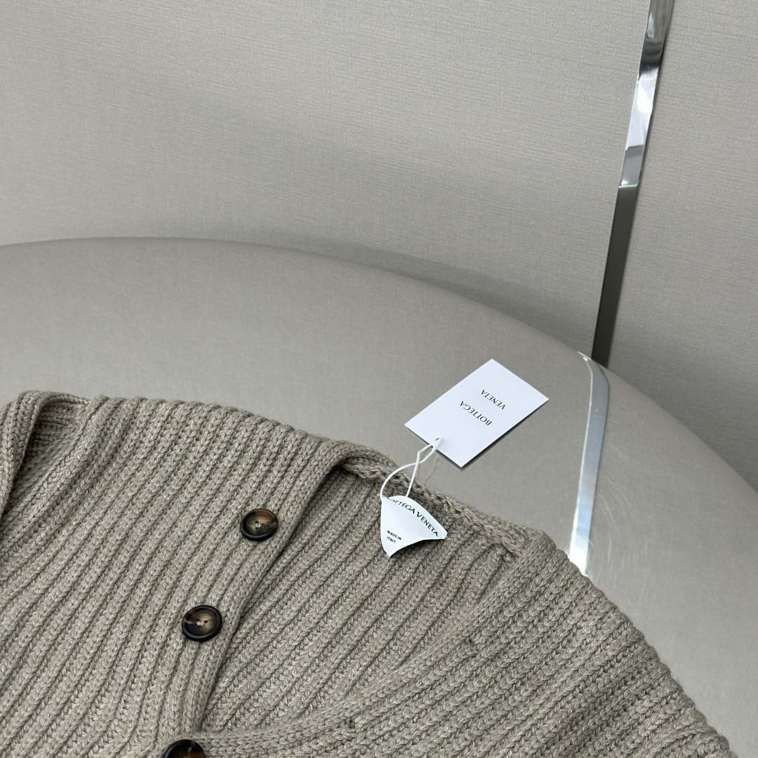 Bottega Veneta Neutral V-Neck Knit Cardigan - FashionPlug
