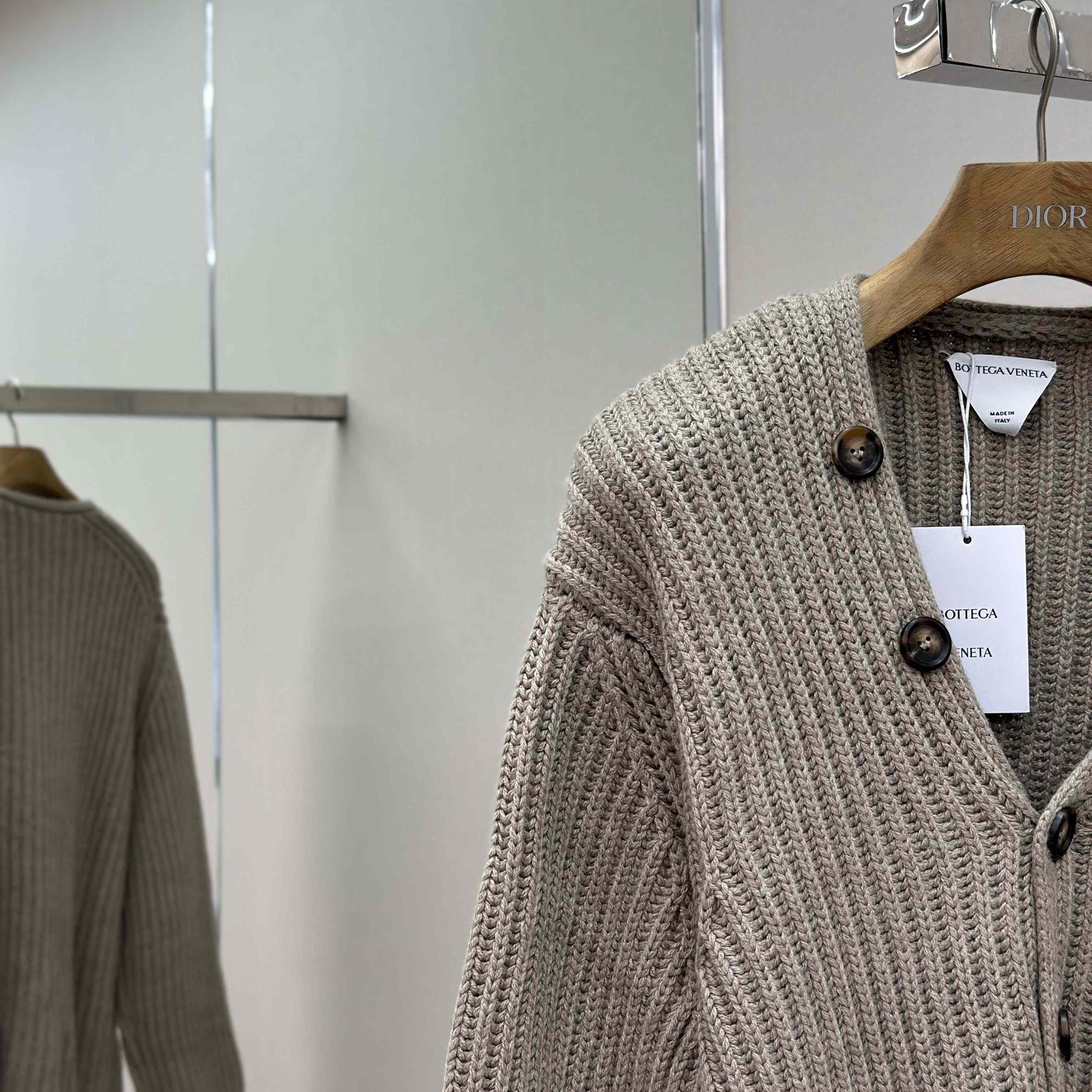 Bottega Veneta Neutral V-Neck Knit Cardigan - FashionPlug
