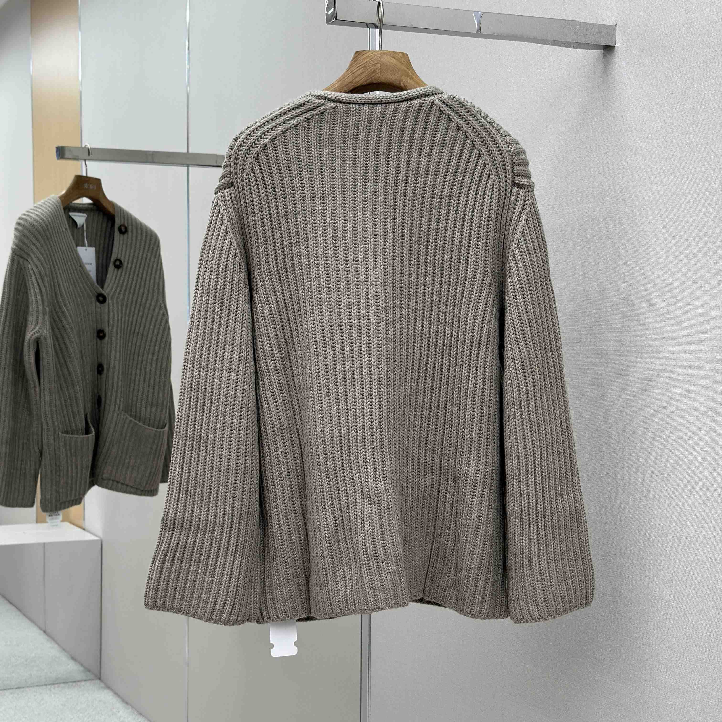 Bottega Veneta Neutral V-Neck Knit Cardigan - FashionPlug