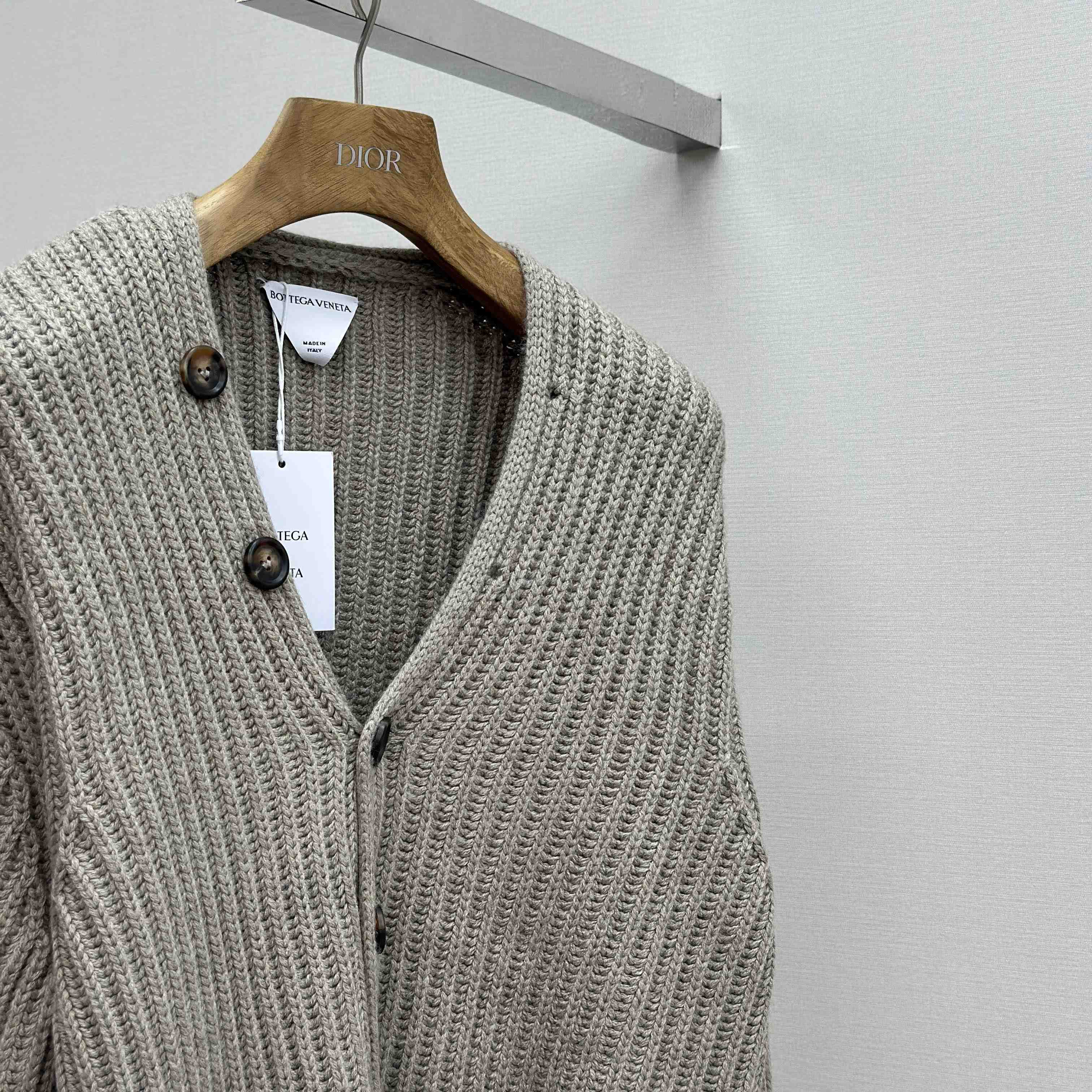 Bottega Veneta Neutral V-Neck Knit Cardigan - FashionPlug