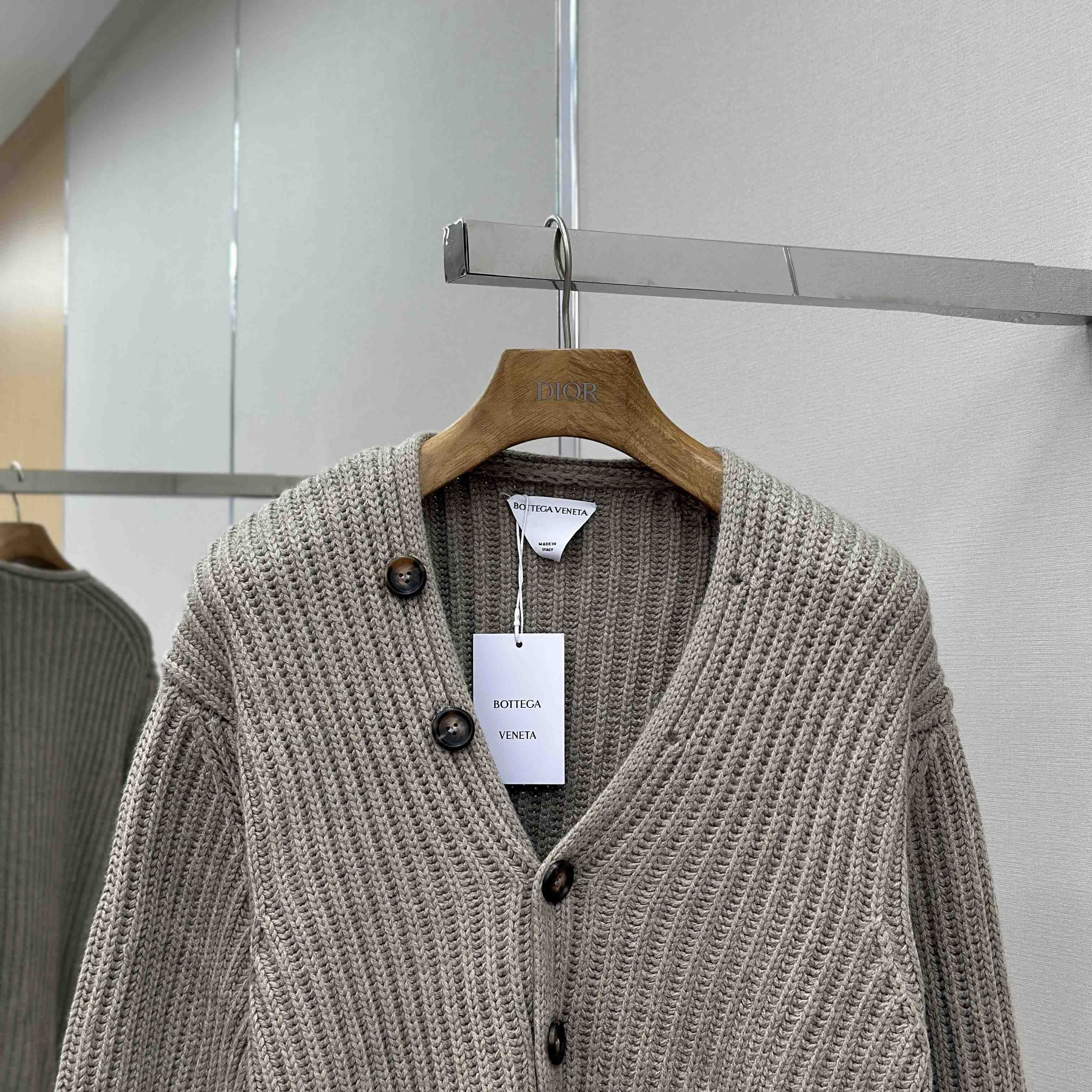 Bottega Veneta Neutral V-Neck Knit Cardigan - FashionPlug