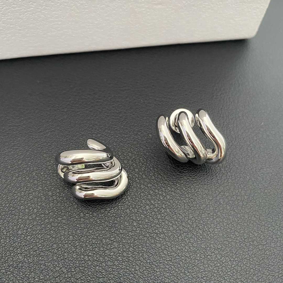 Balenciaga Loop Trio Earrings In Shiny Silver Brass - FashionPlug