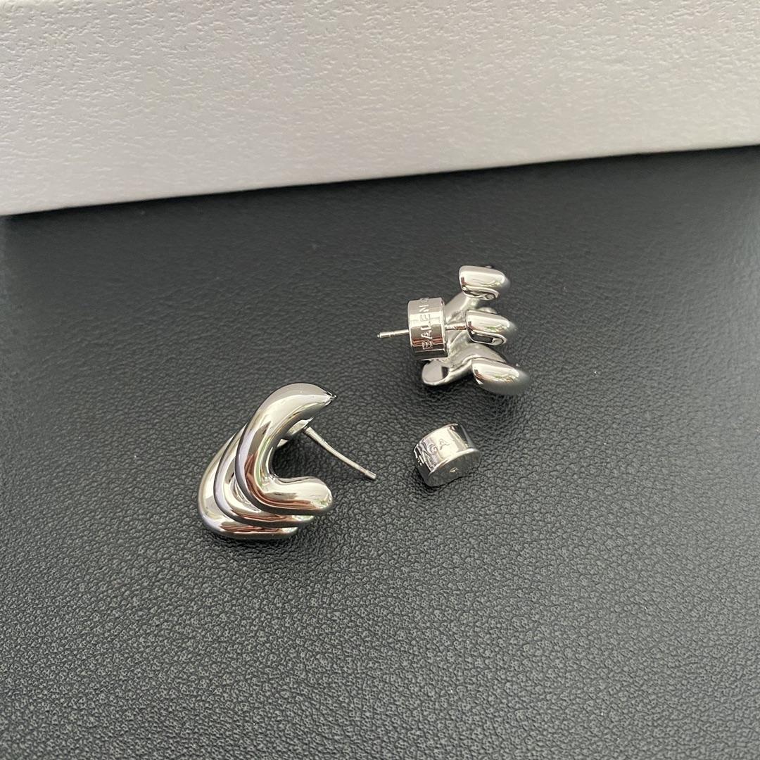 Balenciaga Loop Trio Earrings In Shiny Silver Brass - FashionPlug