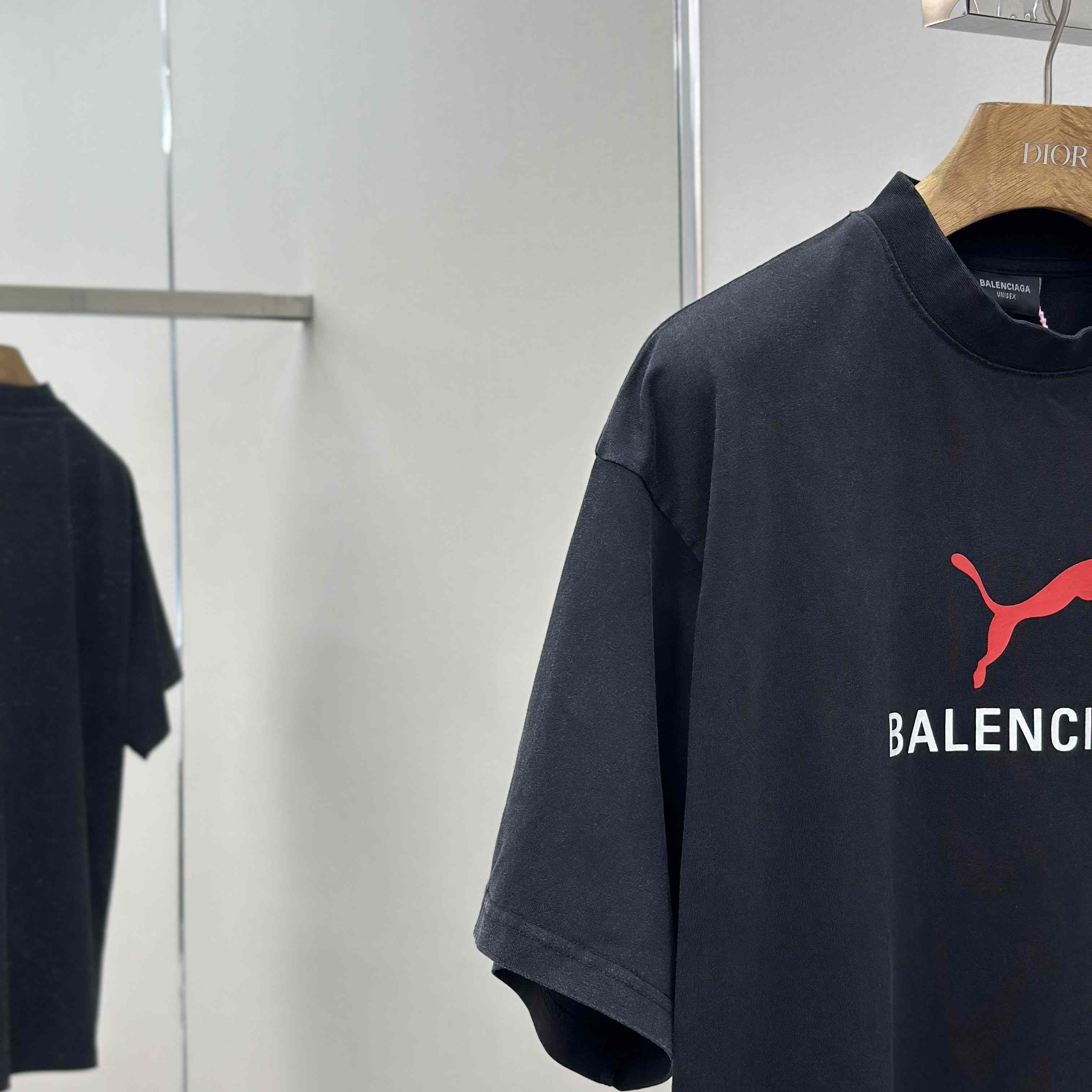 Balenciaga I PUMA Oversized T-Shirt in faded washed black dry jersey - FashionPlug