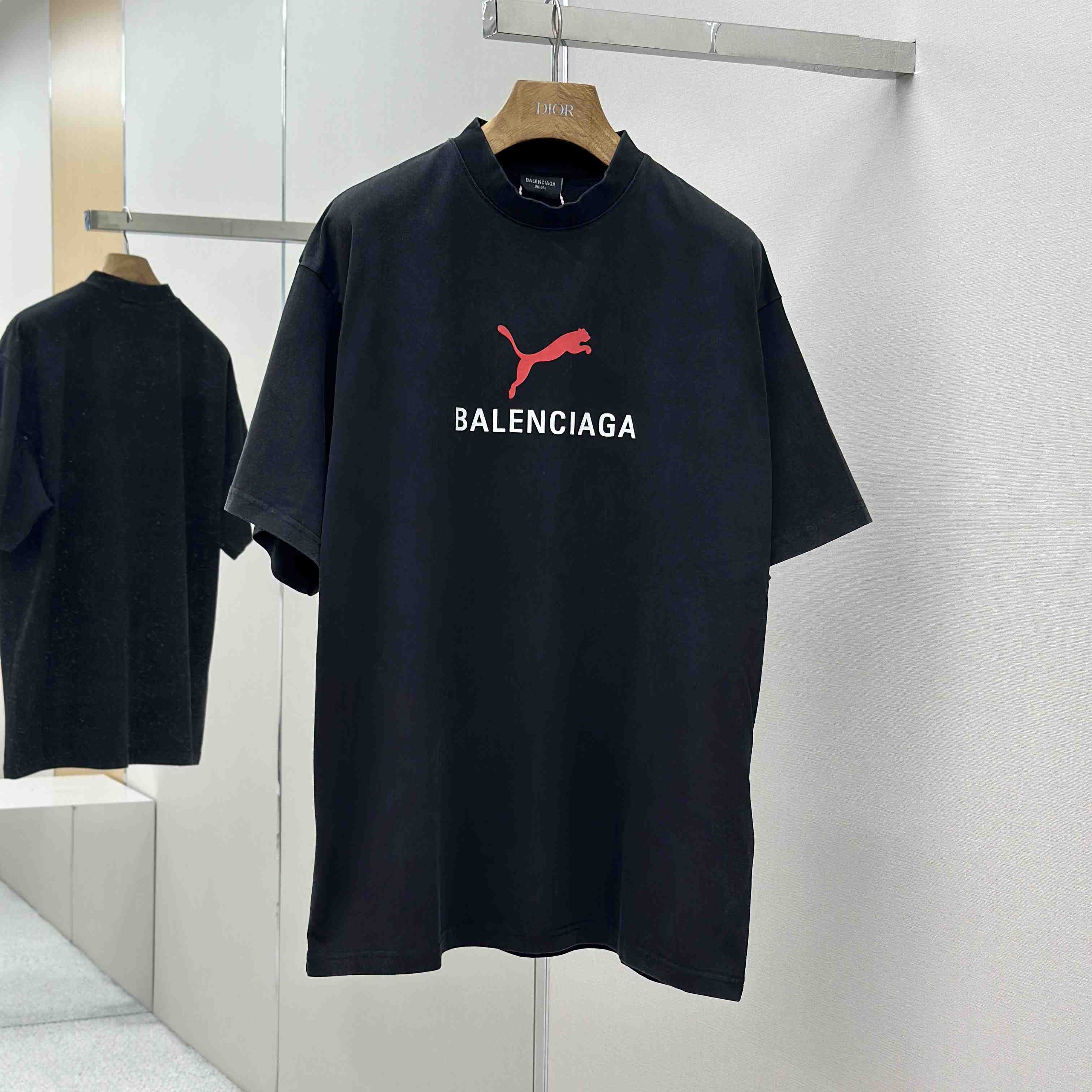 Balenciaga I PUMA Oversized T-Shirt in faded washed black dry jersey - FashionPlug