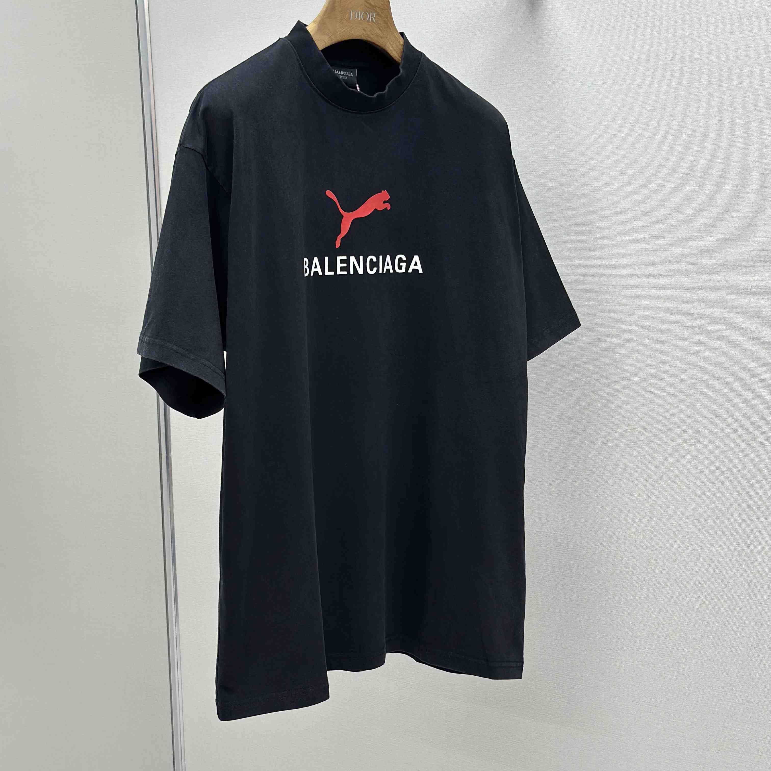 Balenciaga I PUMA Oversized T-Shirt in faded washed black dry jersey - FashionPlug