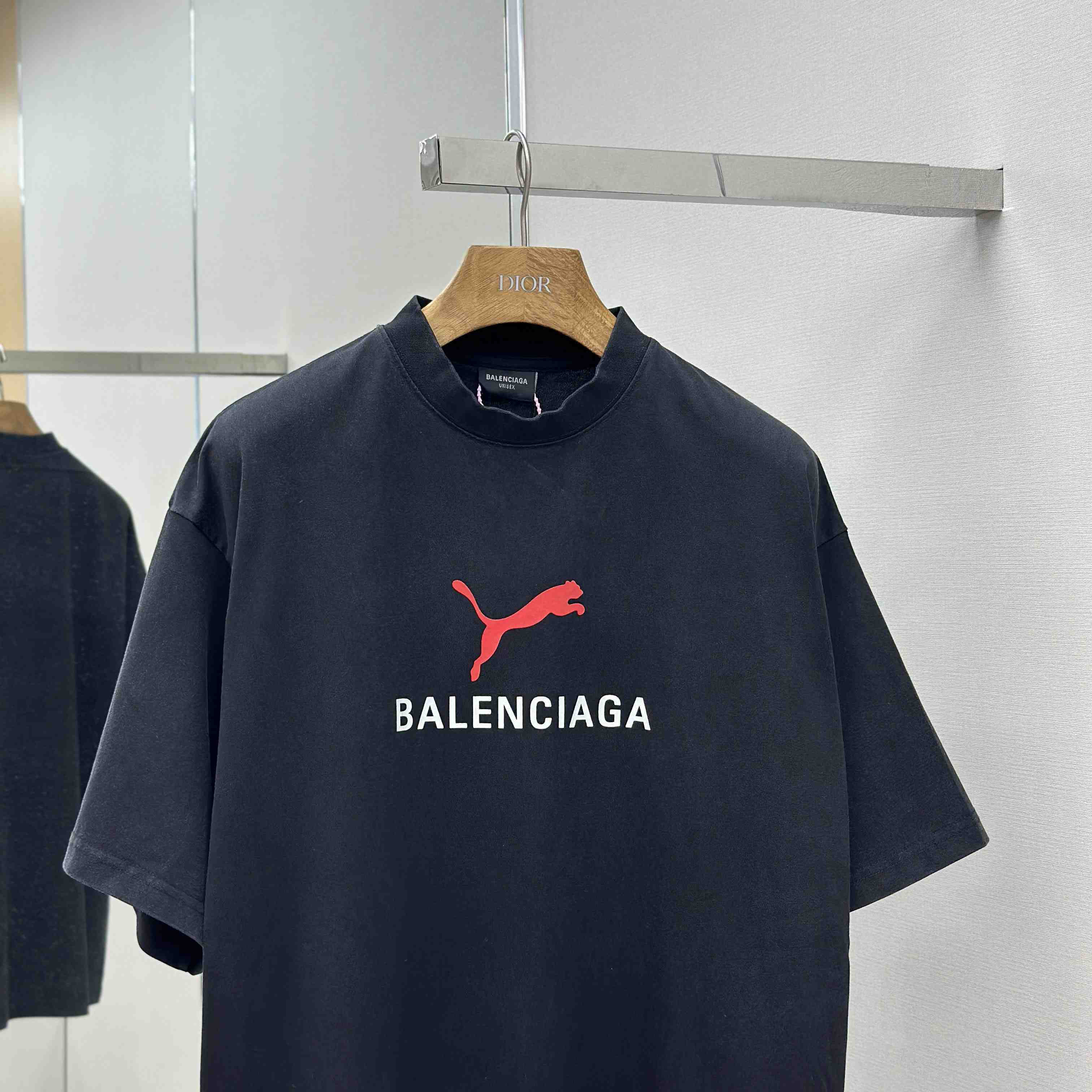 Balenciaga I PUMA Oversized T-Shirt in faded washed black dry jersey - FashionPlug
