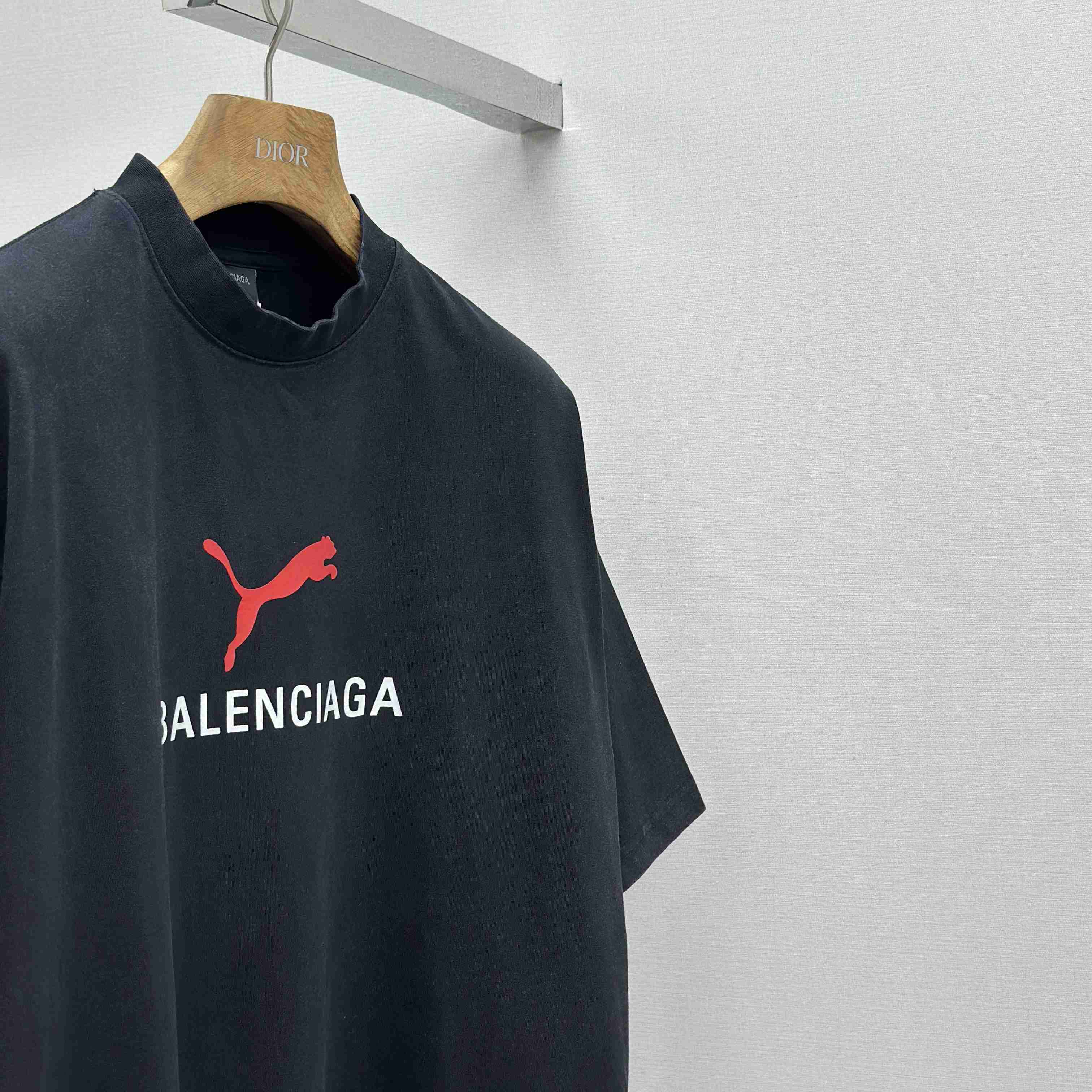 Balenciaga I PUMA Oversized T-Shirt in faded washed black dry jersey - FashionPlug