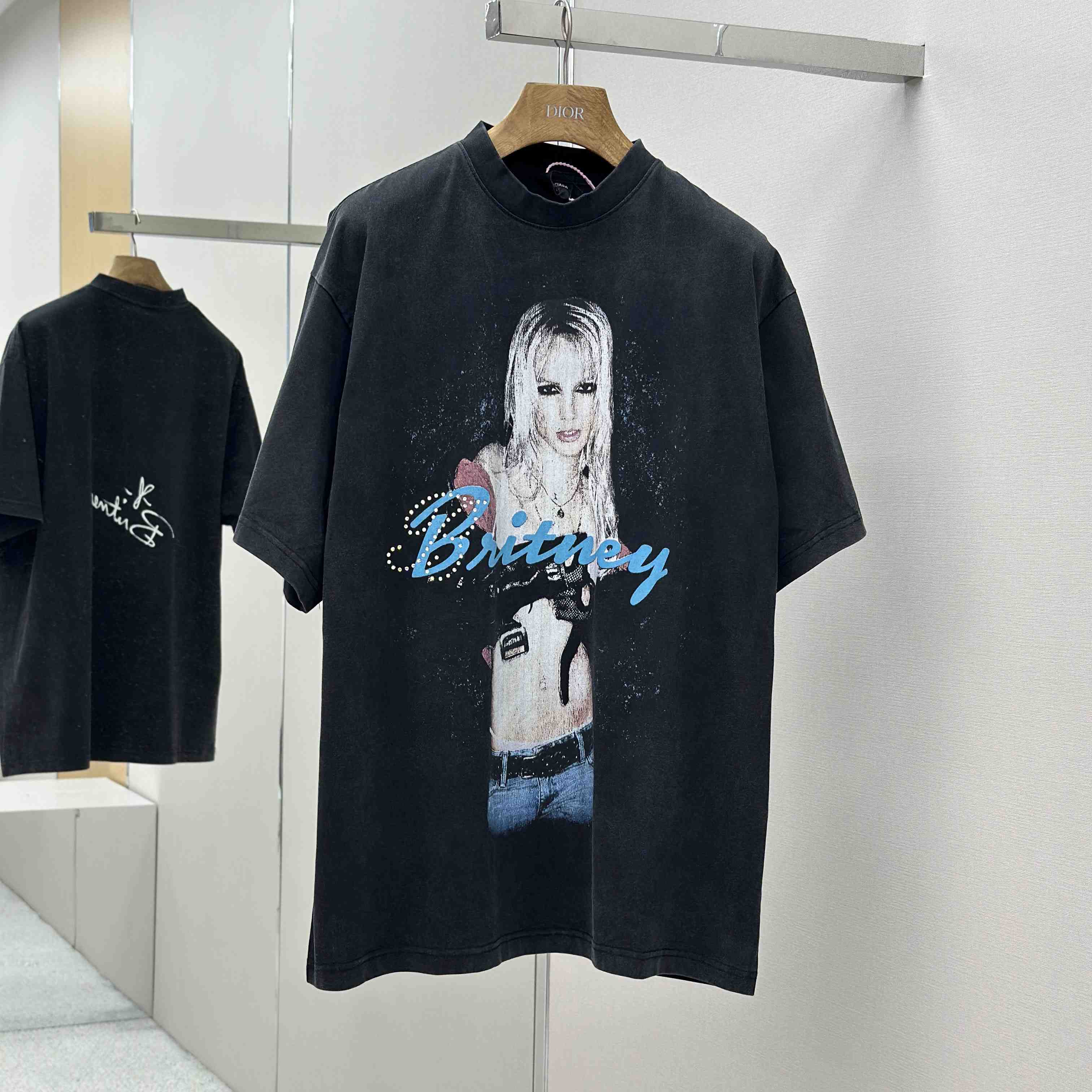 Balenciaga Music | Britney Spears Series Oversized T-Shirt In Faded Black - FashionPlug