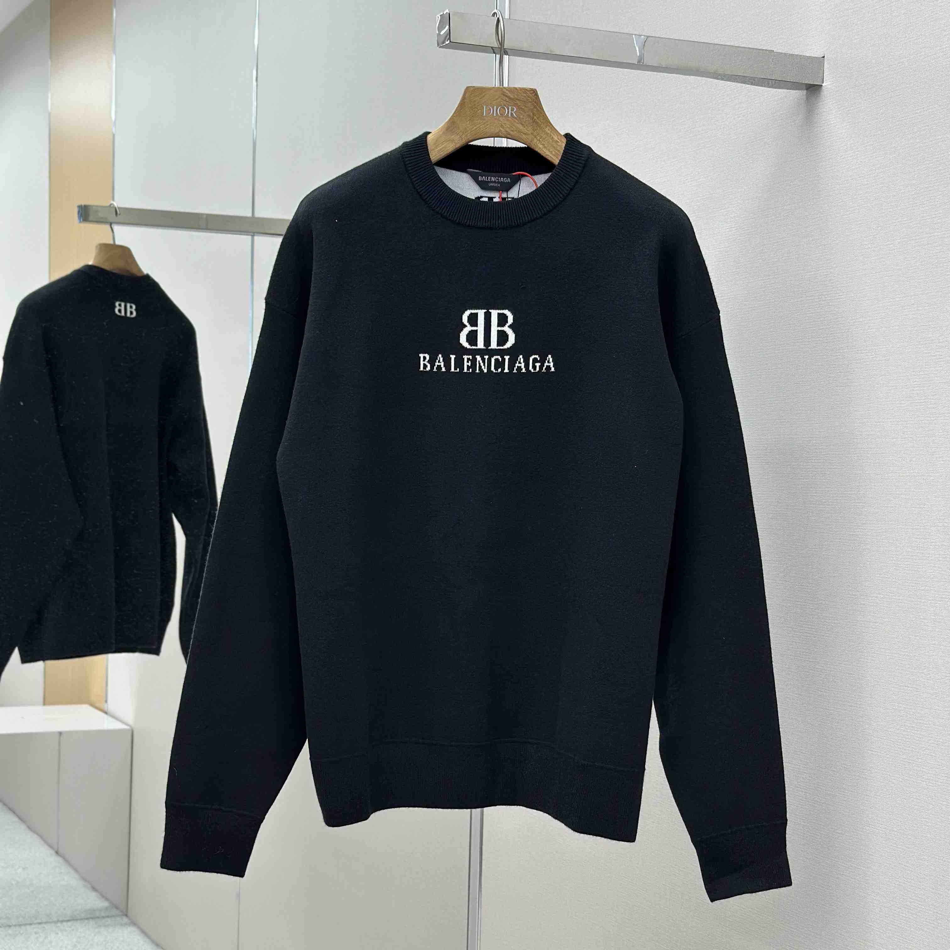 Balenciaga Crewneck Sweater In Black And White Wool Knit - FashionPlug