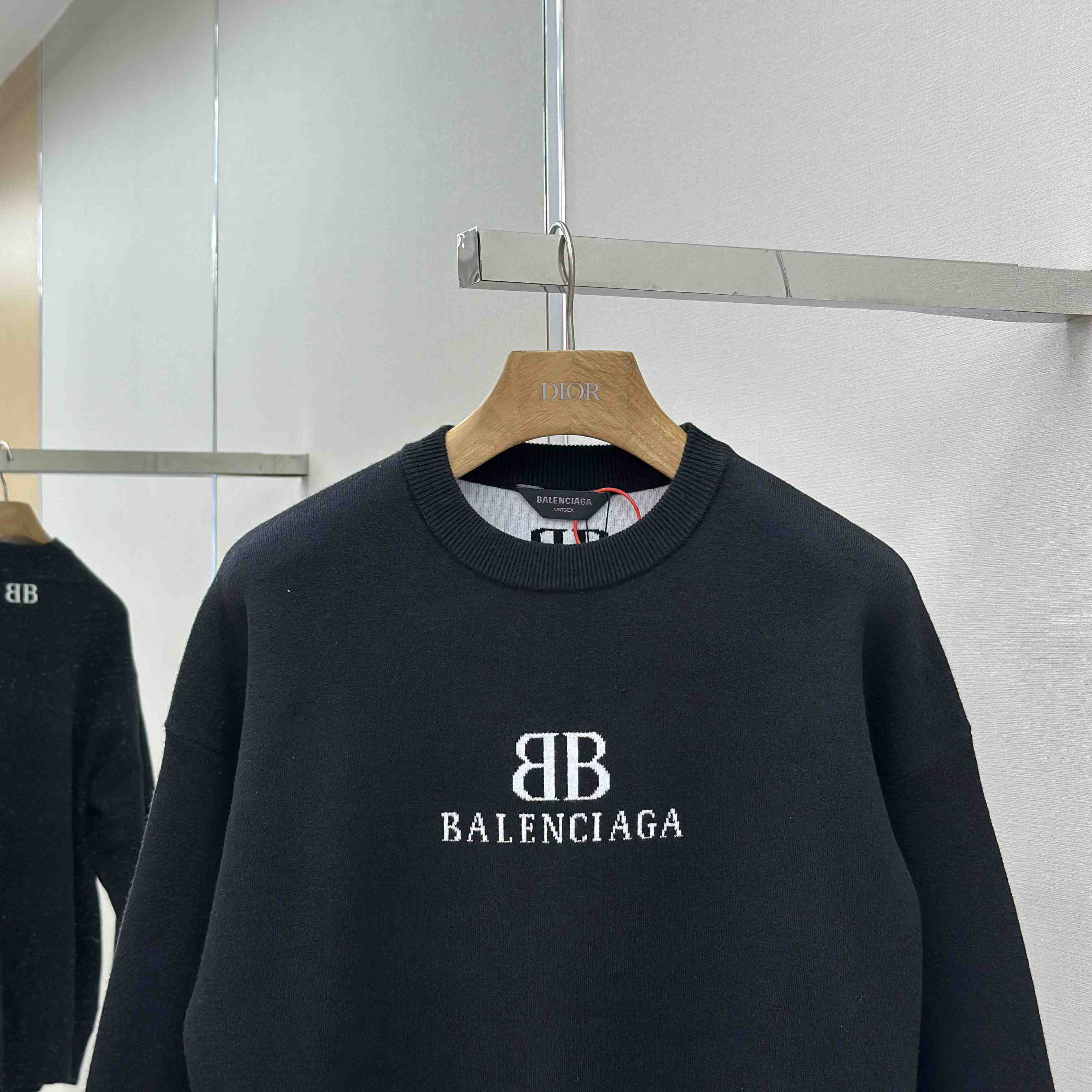 Balenciaga Crewneck Sweater In Black And White Wool Knit - FashionPlug