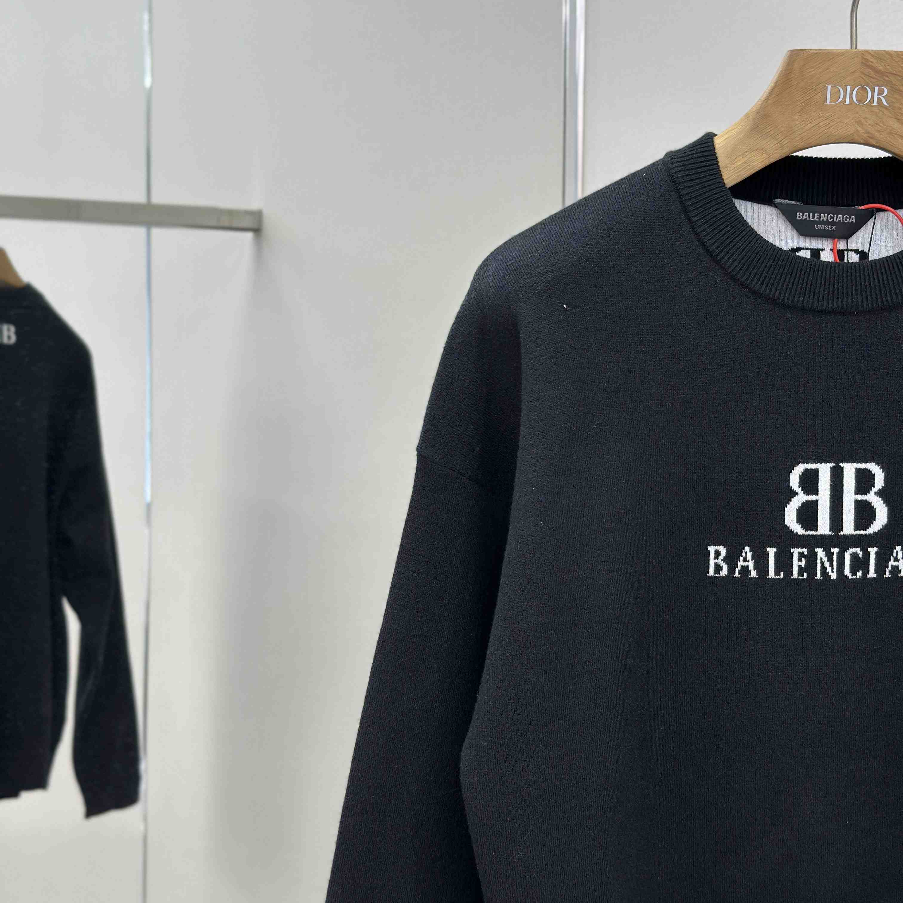 Balenciaga Crewneck Sweater In Black And White Wool Knit - FashionPlug