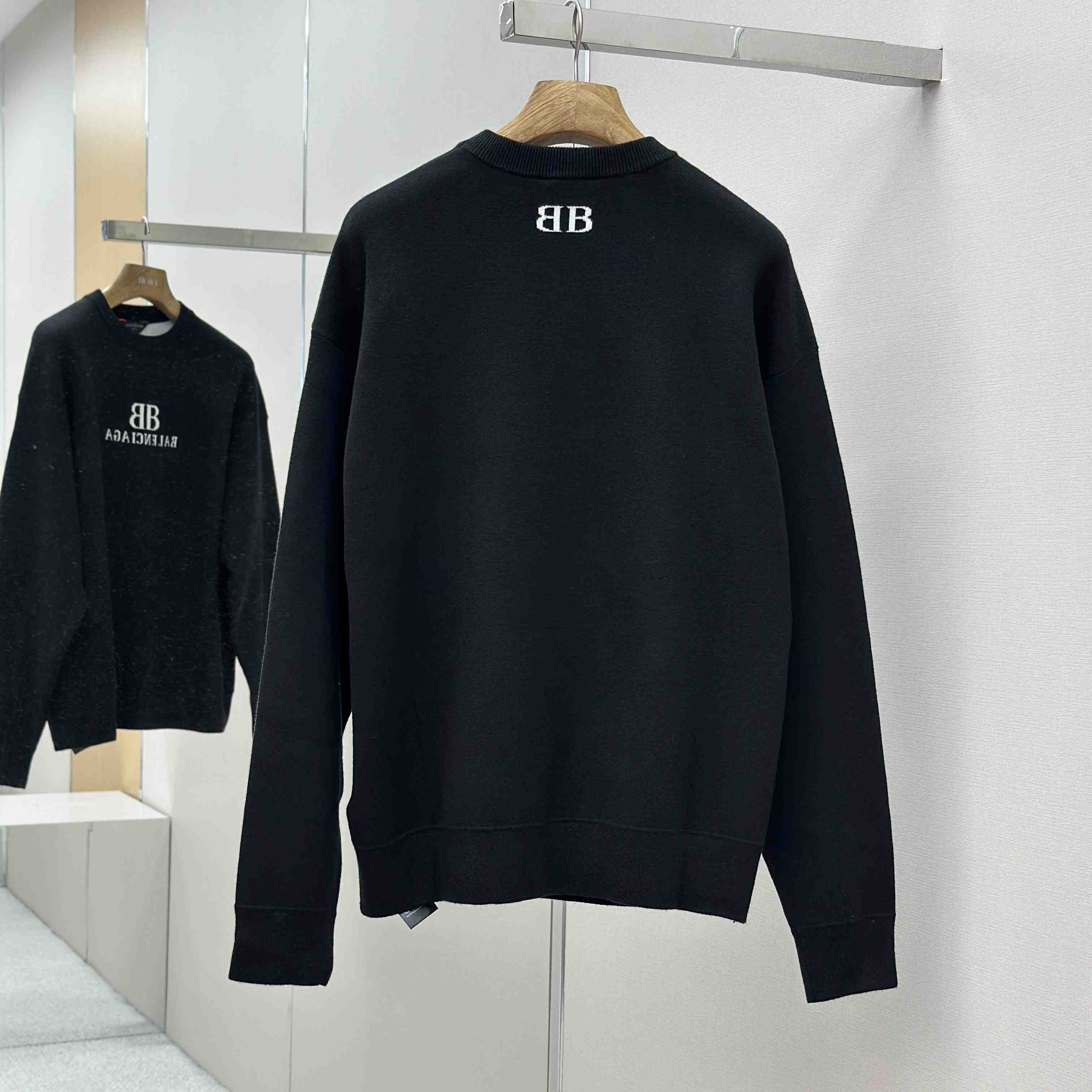 Balenciaga Crewneck Sweater In Black And White Wool Knit - FashionPlug