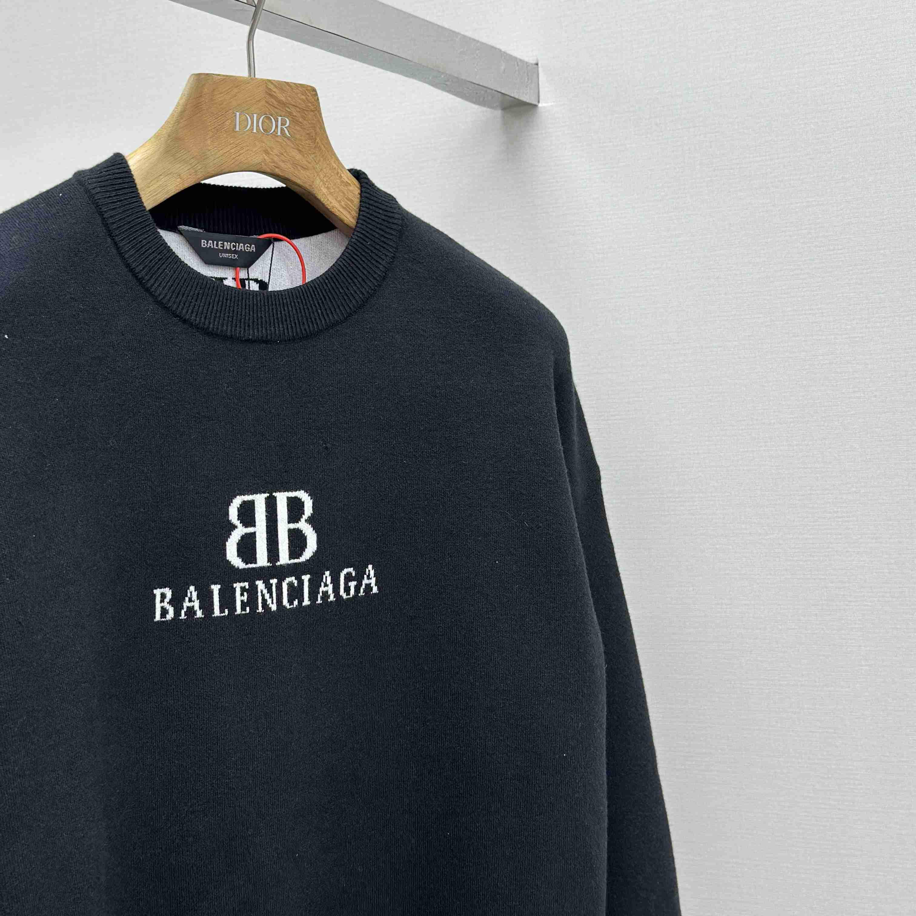 Balenciaga Crewneck Sweater In Black And White Wool Knit - FashionPlug