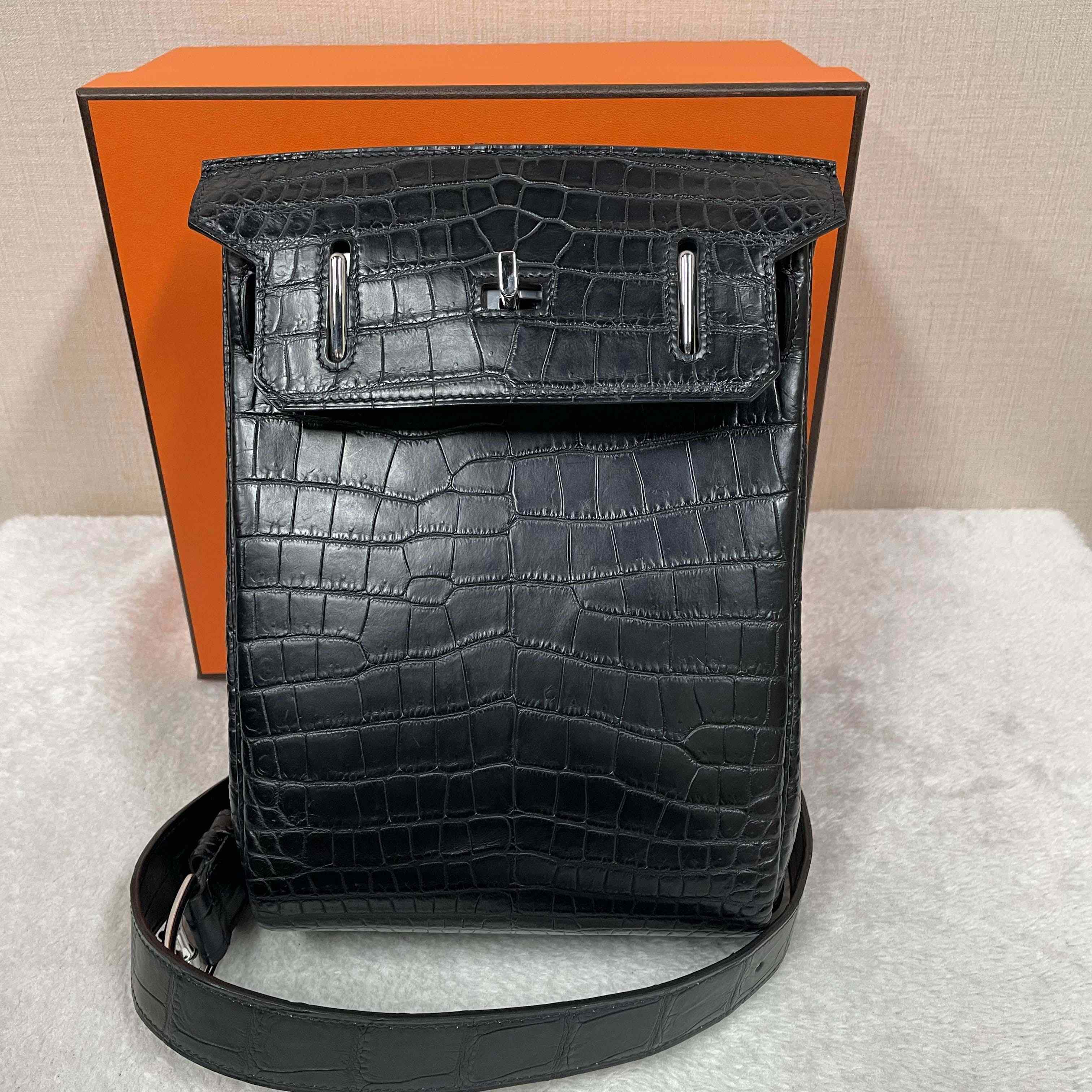 Hermes Hac-a-Dos Beton Croco PHW - FashionPlug