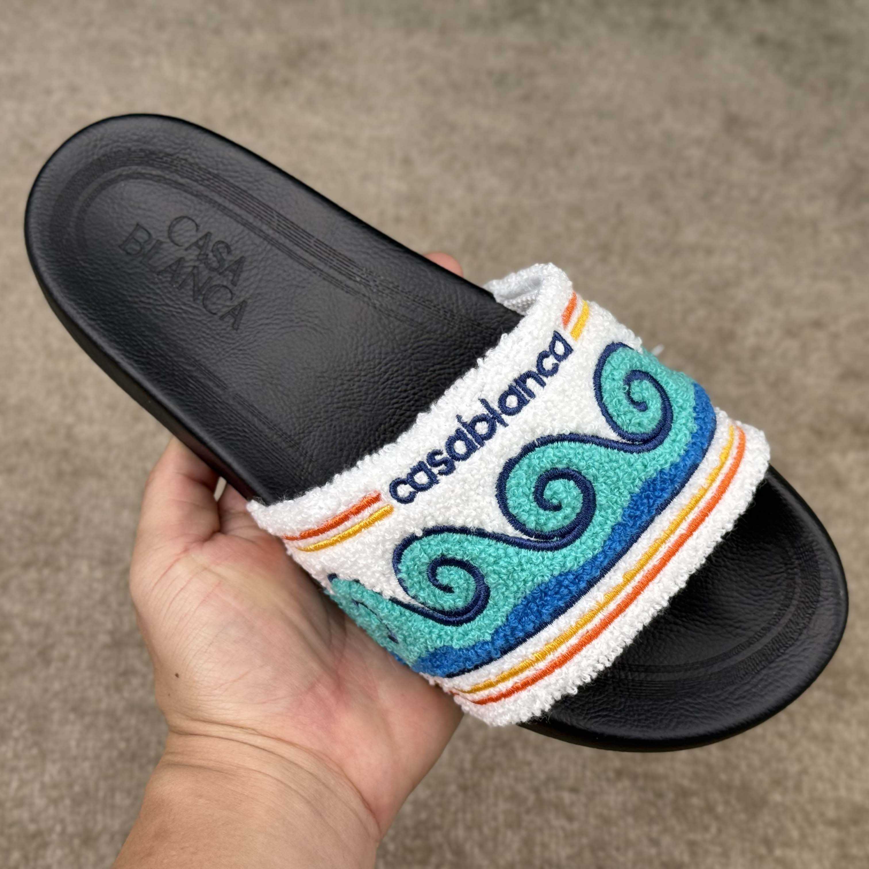 Casablanca Men's Embroidered Terry Slide Sandals - FashionPlug