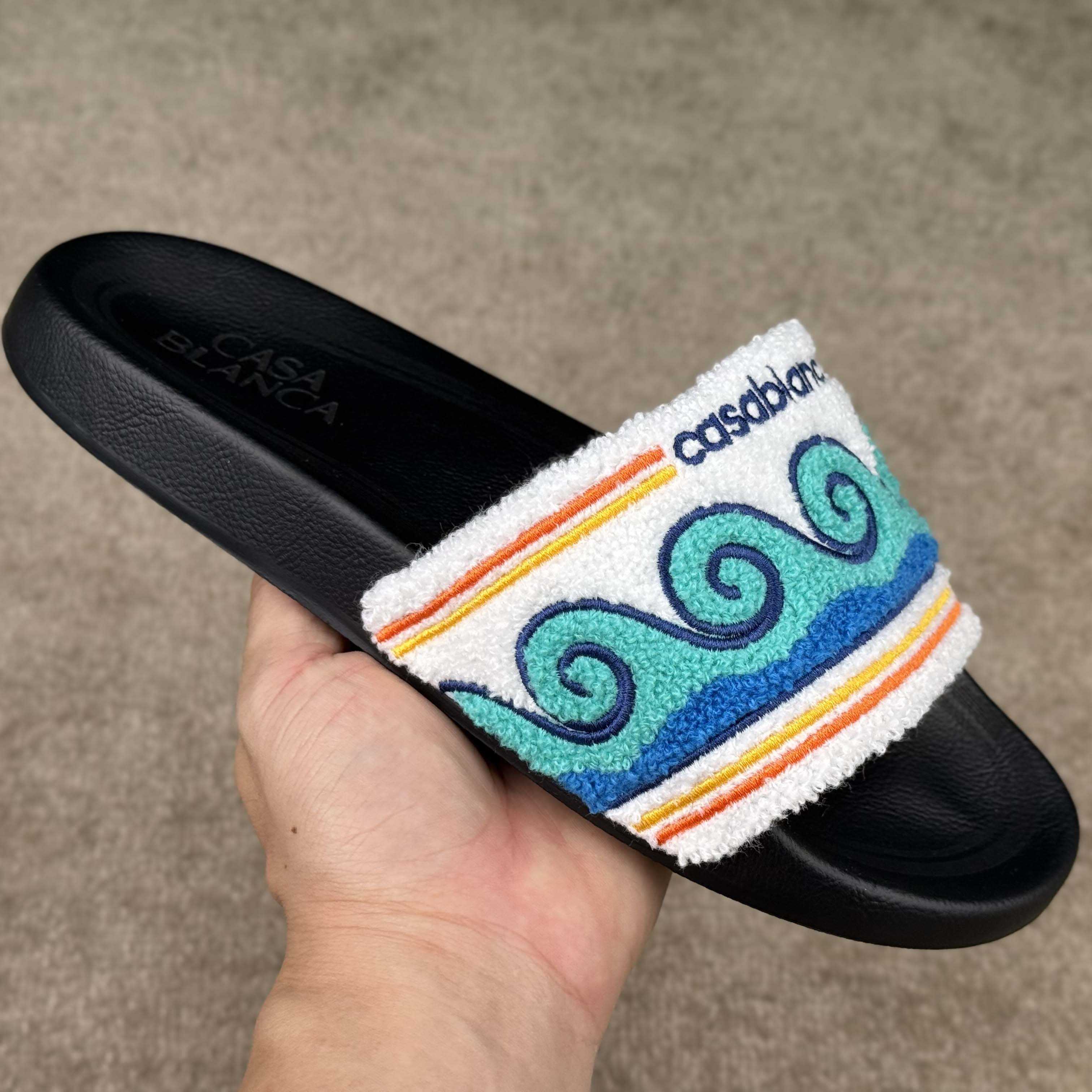 Casablanca Men's Embroidered Terry Slide Sandals - FashionPlug