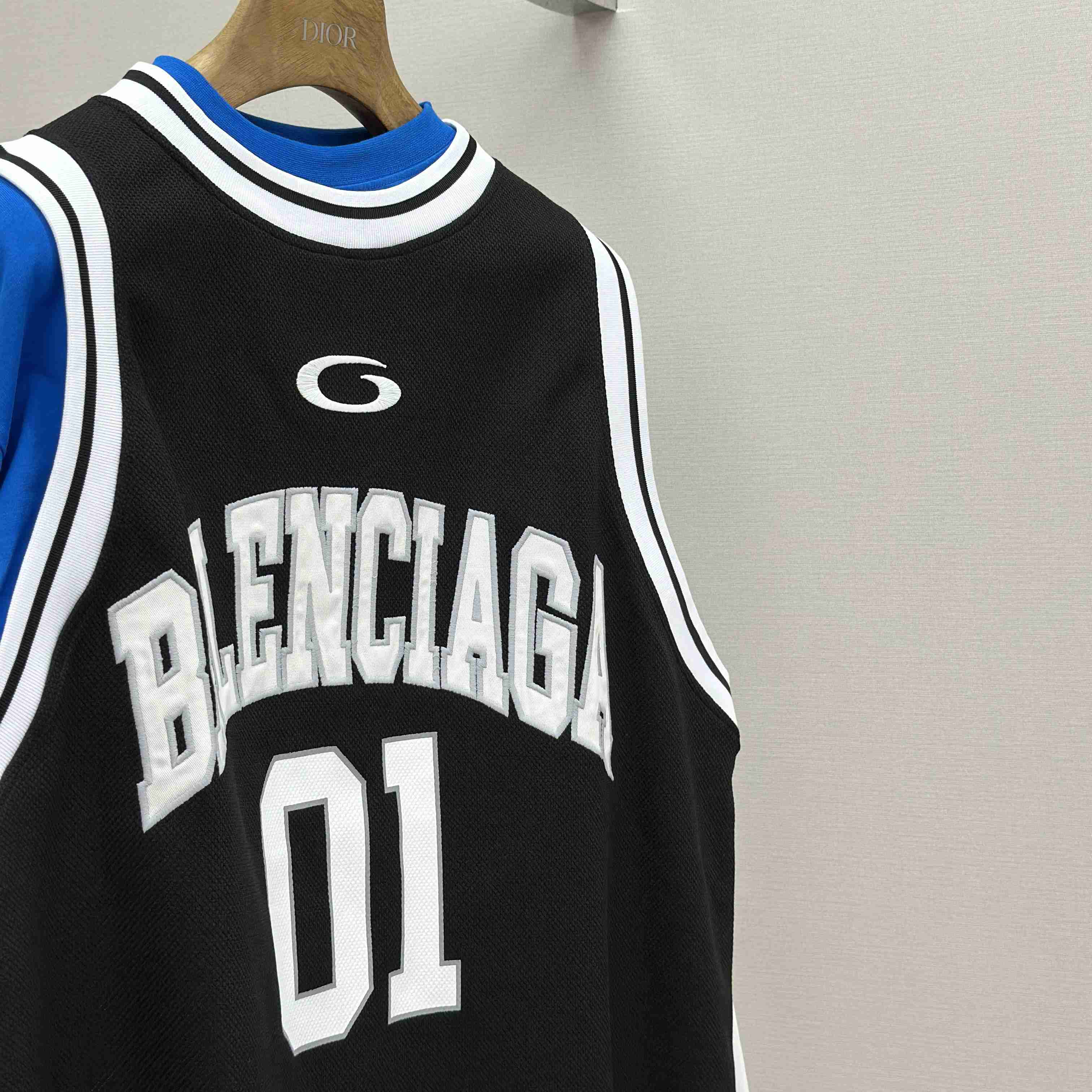 Balenciaga Basketball Series - Layered Long Sleeve T-Shirt In Black And White Sporty Mesh Jersey - FashionPlug
