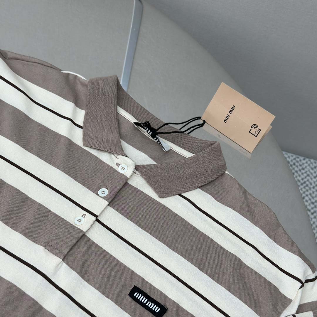 Miu Miu Striped Polo Shirt - FashionPlug