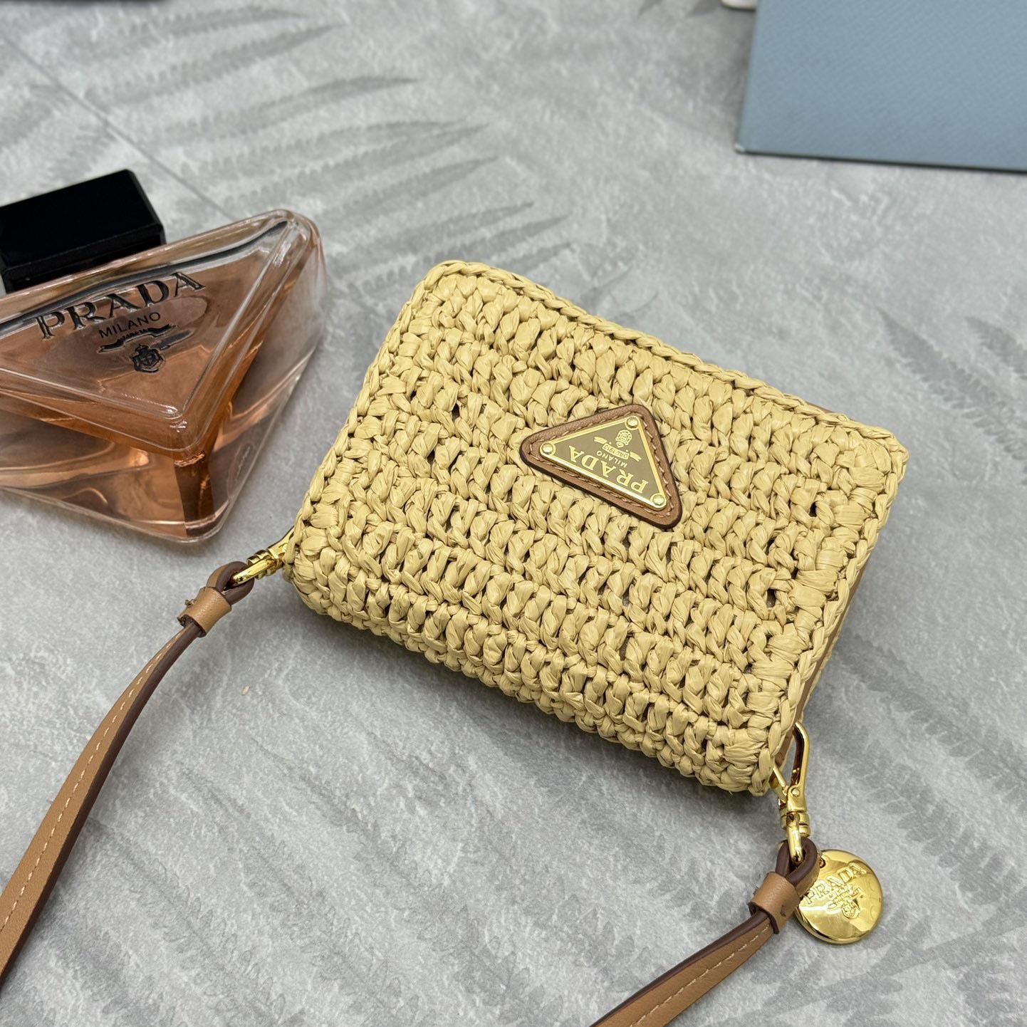 Prada Crochet Card Holder With Shoulder Strap - FashionPlug