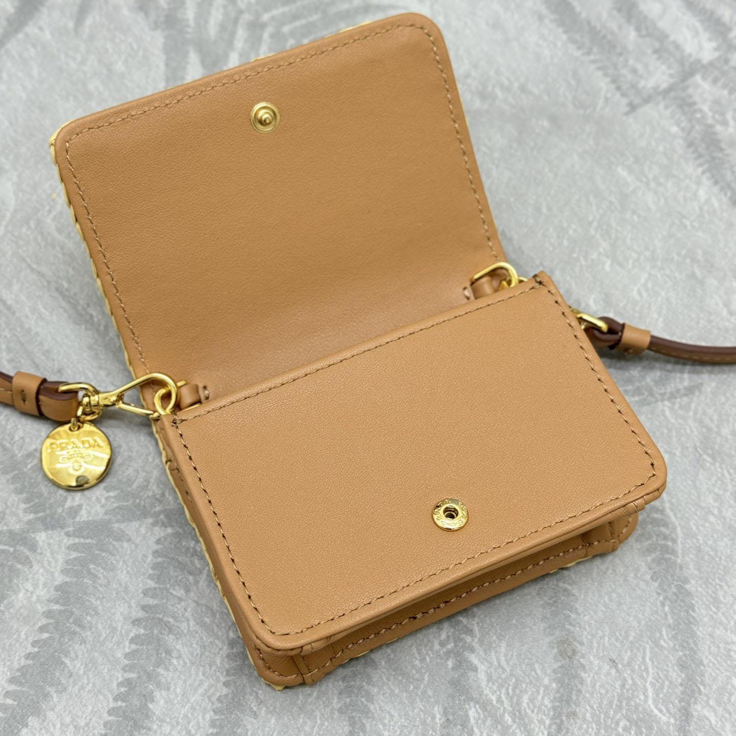 Prada Crochet Card Holder With Shoulder Strap - FashionPlug