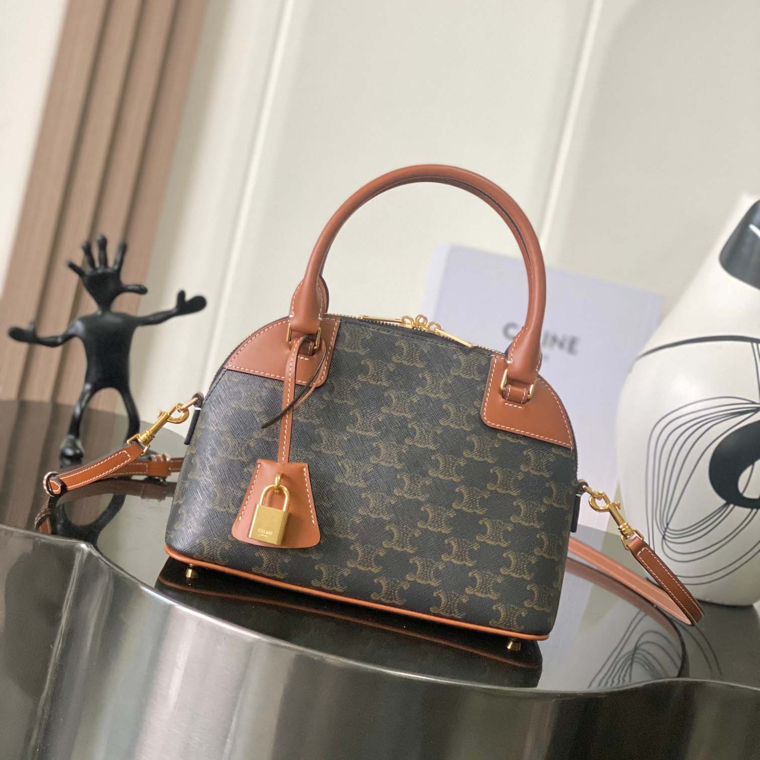 Celine Small Bowling In Triomphe Canvas And Calfskin  - FashionPlug