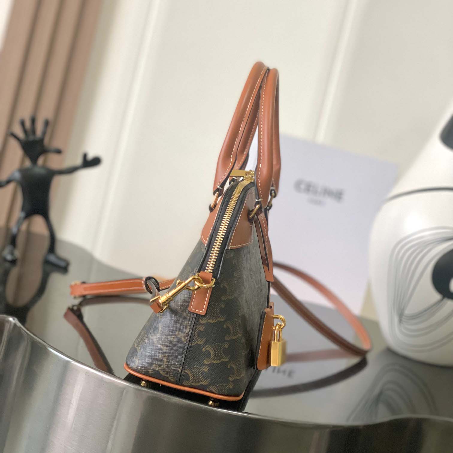 Celine Small Bowling In Triomphe Canvas And Calfskin  - FashionPlug