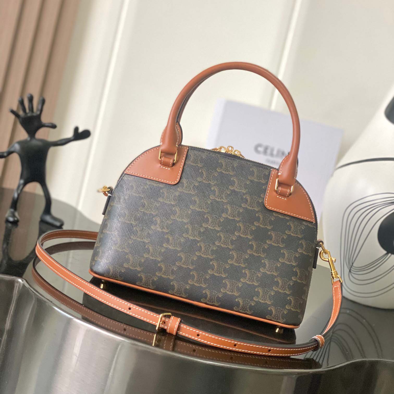 Celine Small Bowling In Triomphe Canvas And Calfskin  - FashionPlug