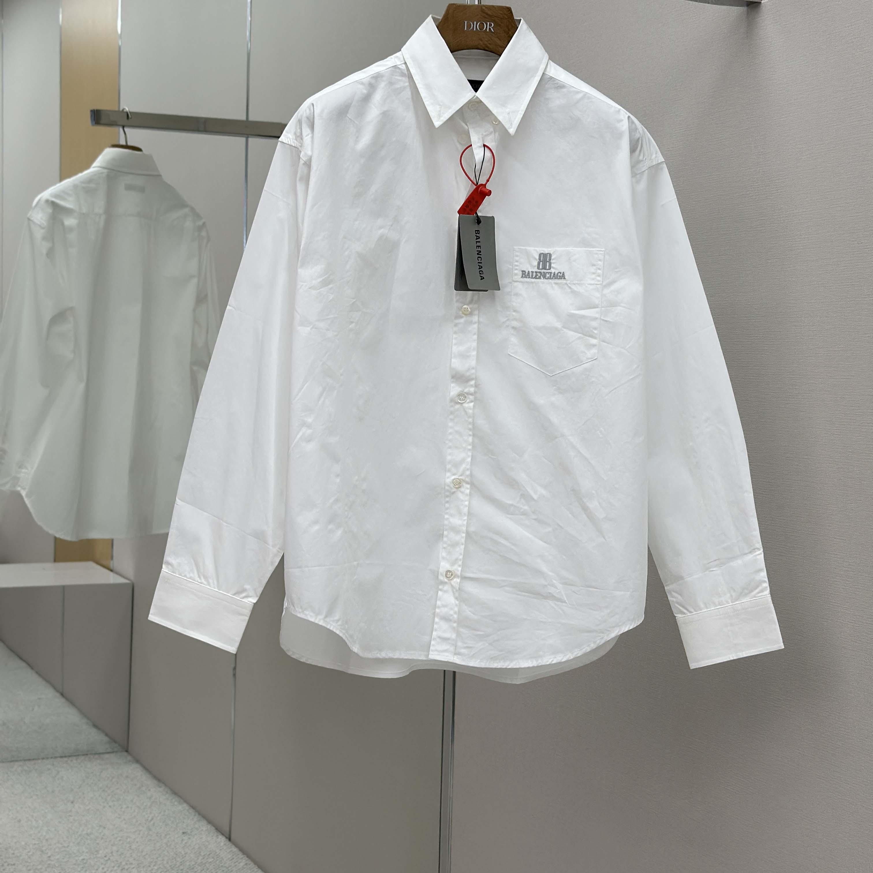 Balenciaga Large Fit Shirt In White Cotton Poplin - FashionPlug