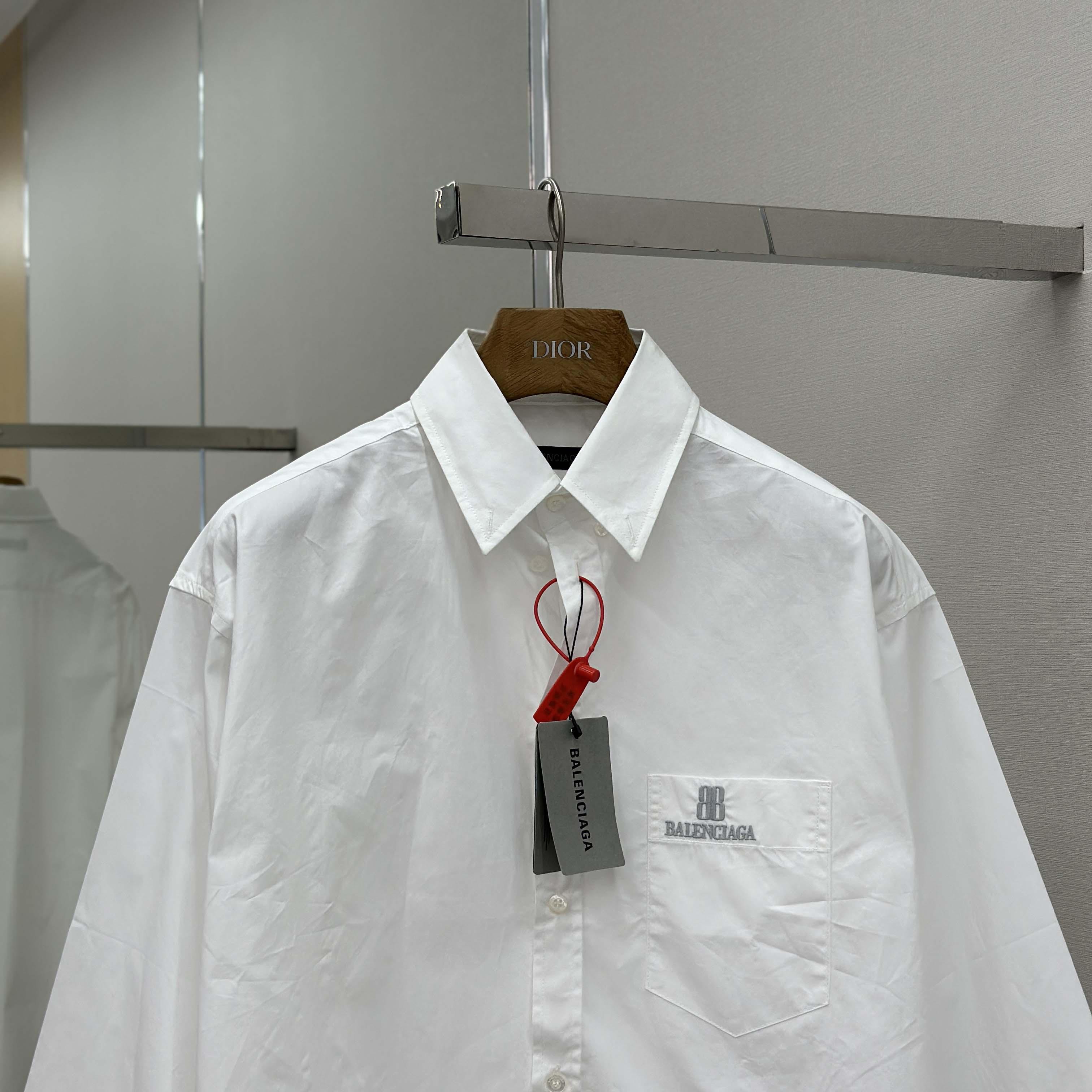 Balenciaga Large Fit Shirt In White Cotton Poplin - FashionPlug