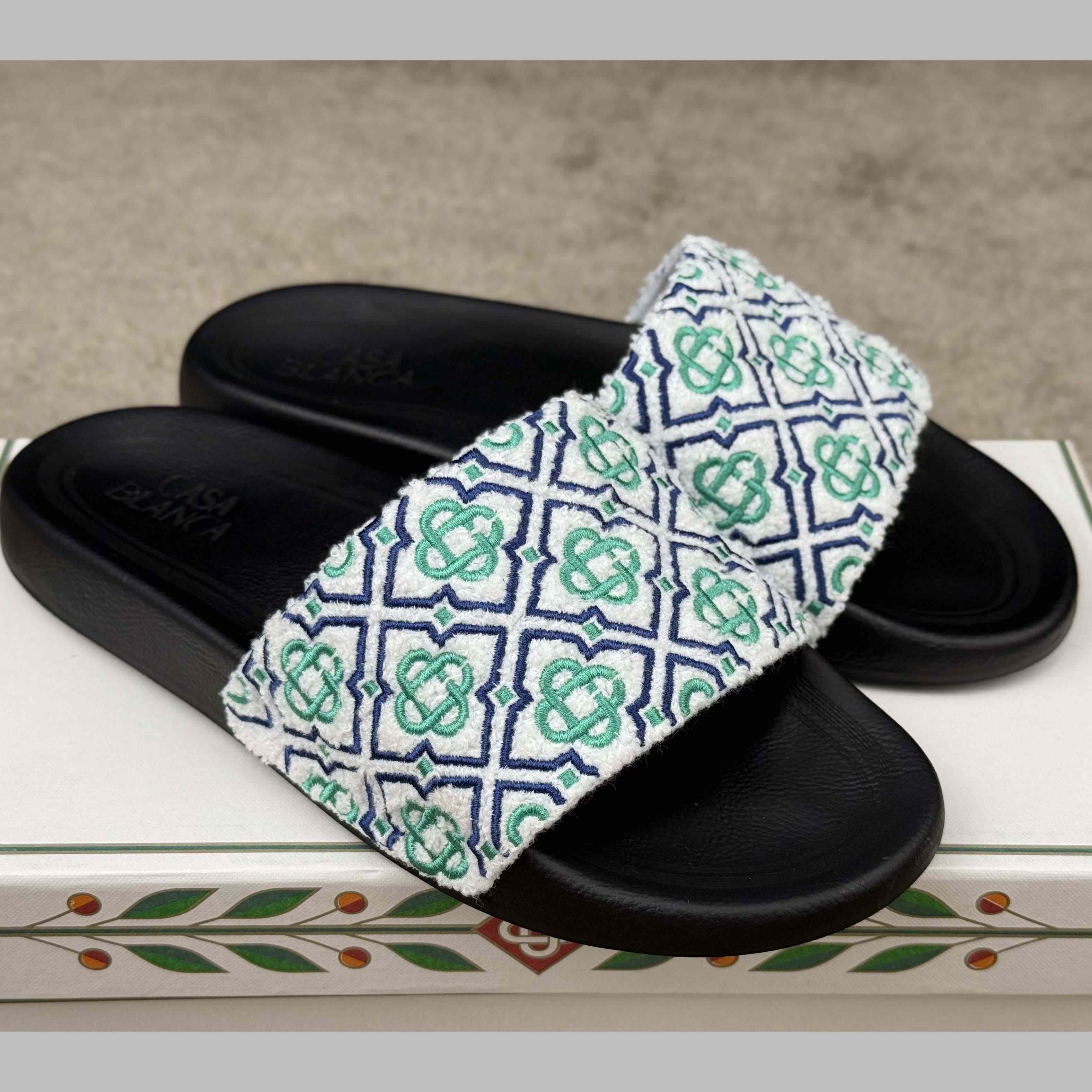 Casablanca Embroidered-monogram Slides - FashionPlug