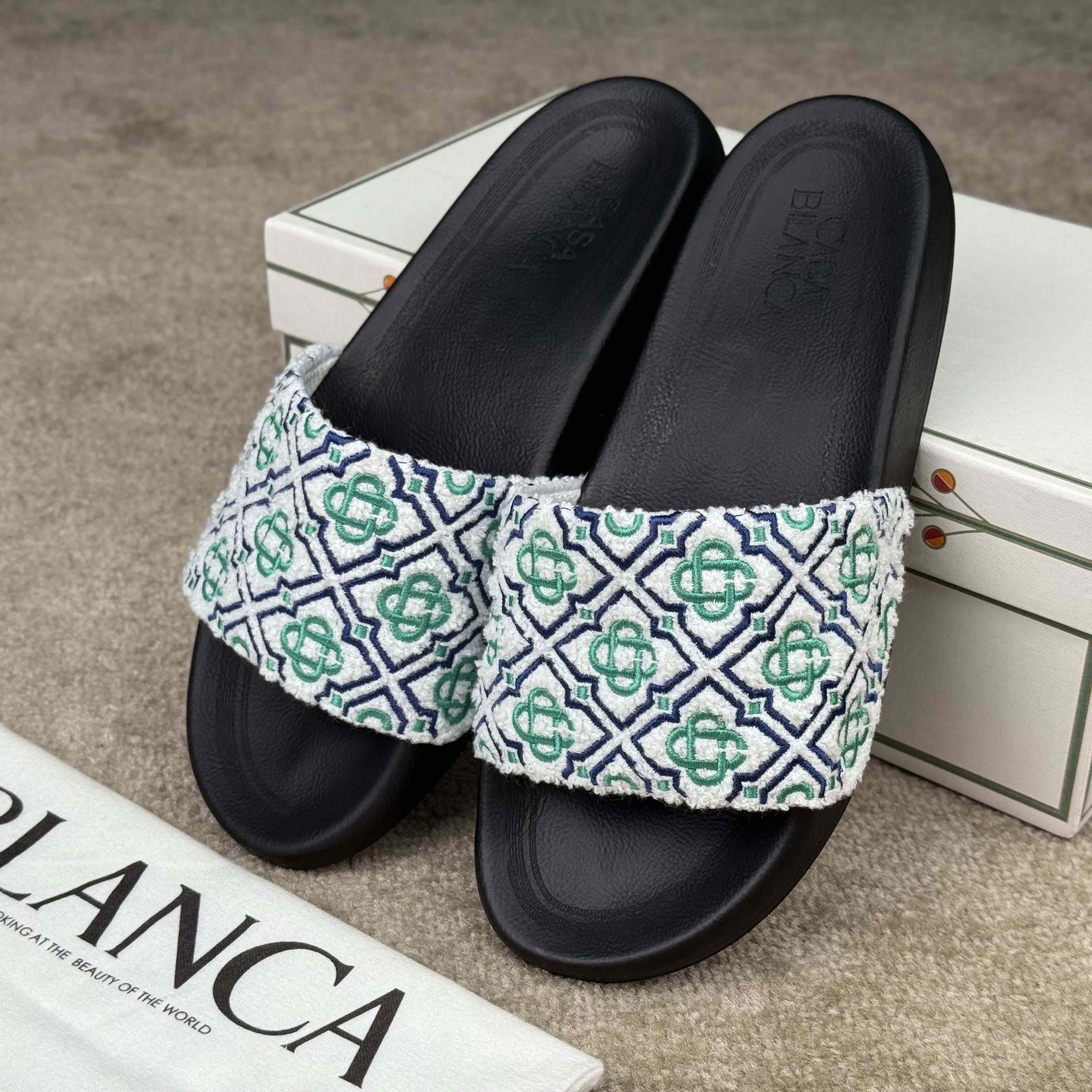 Casablanca Embroidered-monogram Slides - FashionPlug