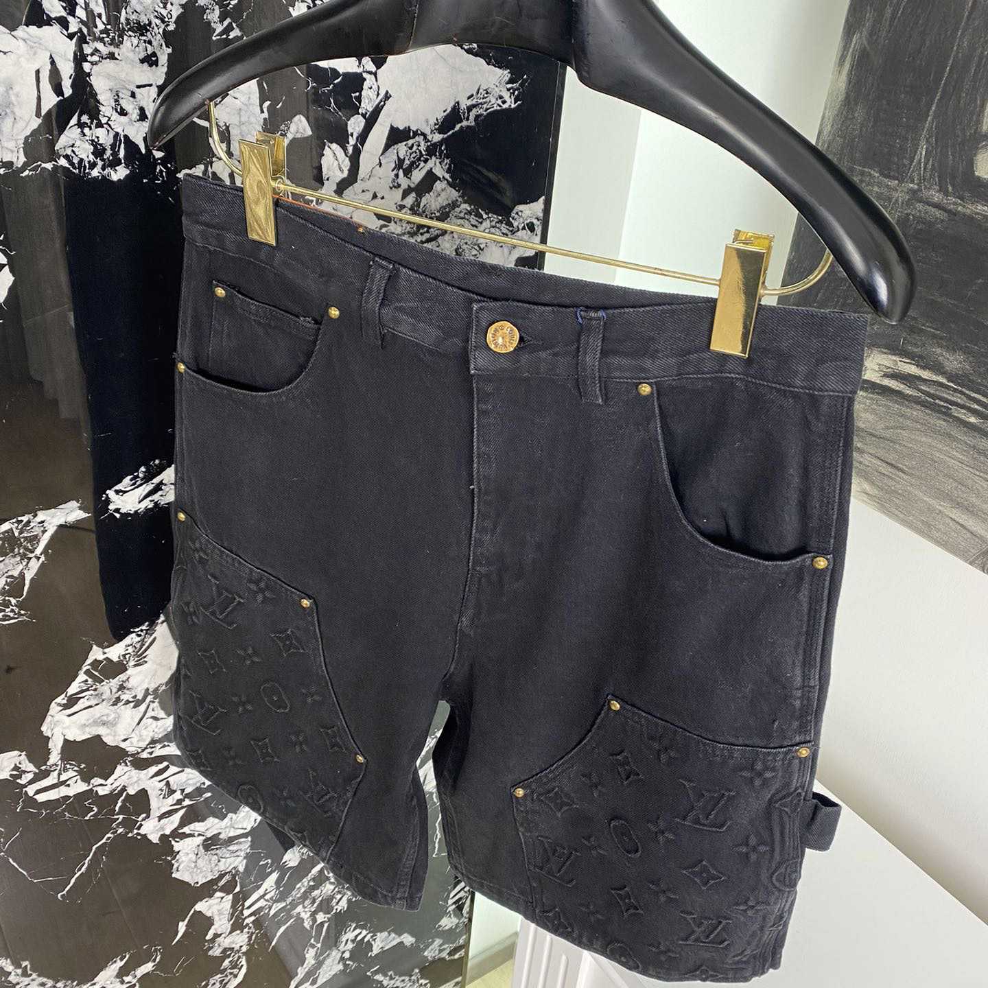 Louis Vuitton Monogram Workwear Denim Shorts Black  - FashionPlug