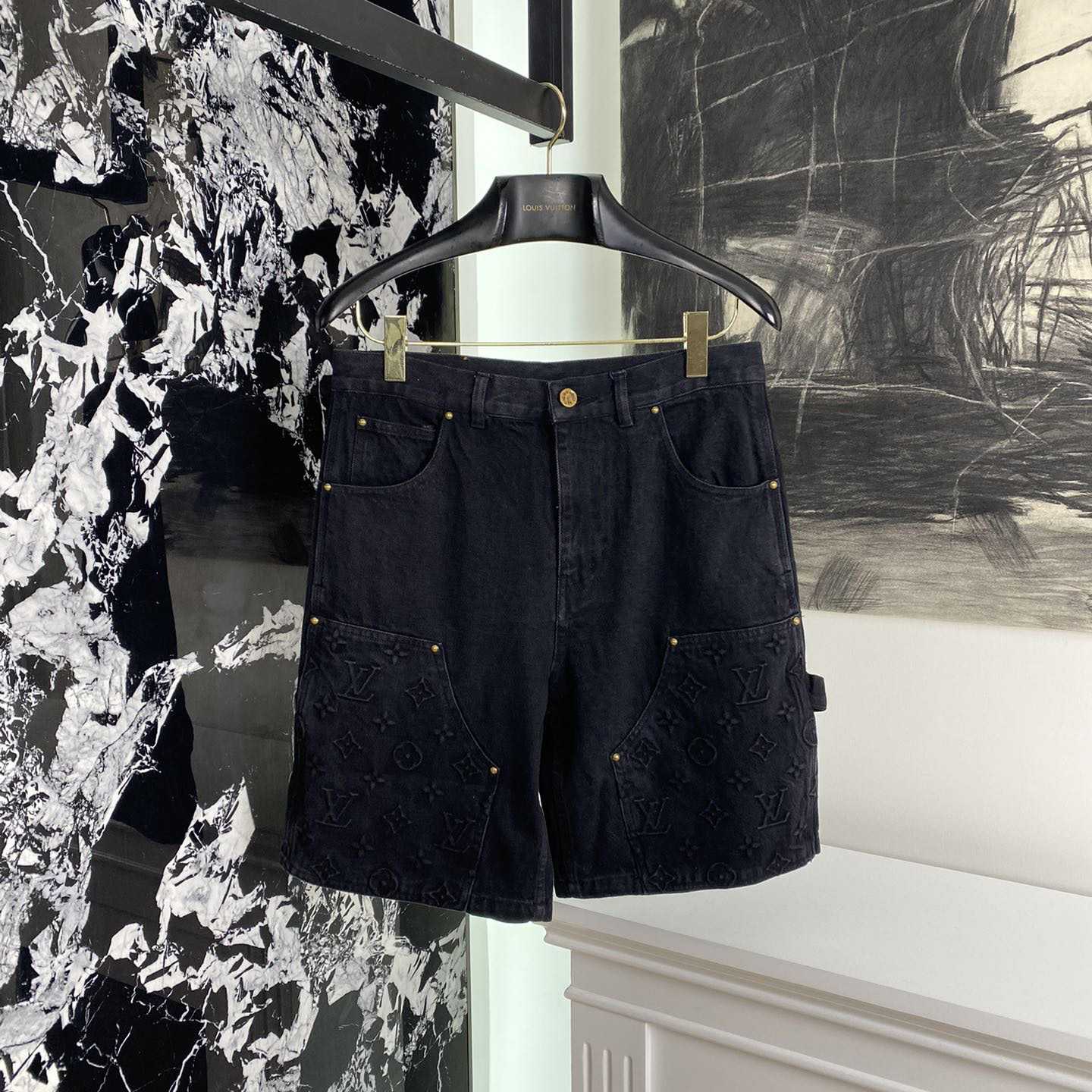Louis Vuitton Monogram Workwear Denim Shorts Black  - FashionPlug