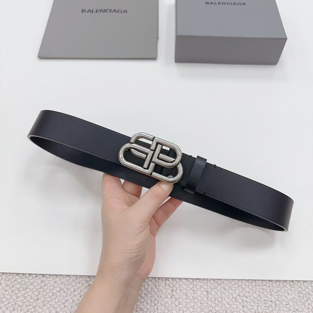 Balenciaga Black Bb Belt With silver Buckle - FashionPlug