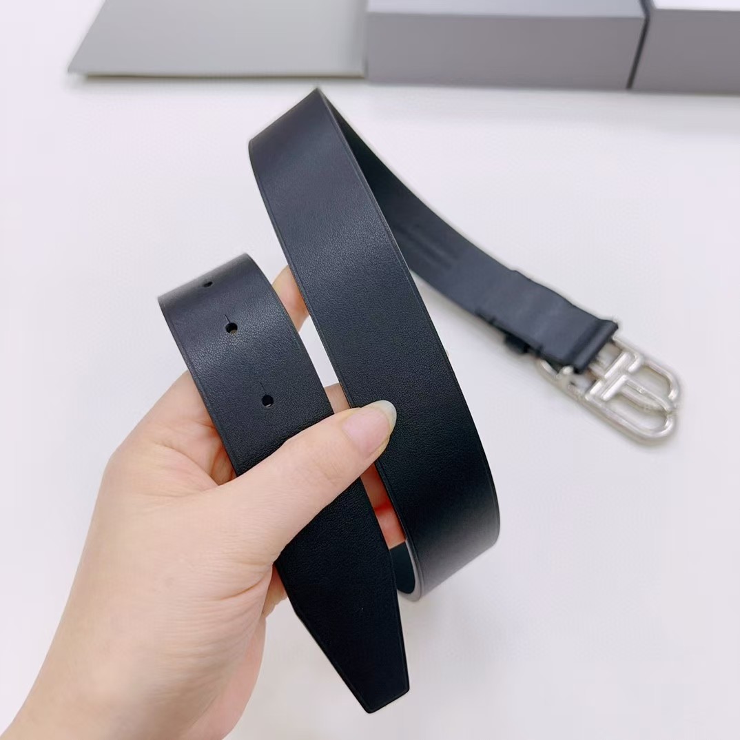 Balenciaga Black Bb Belt With silver Buckle - FashionPlug
