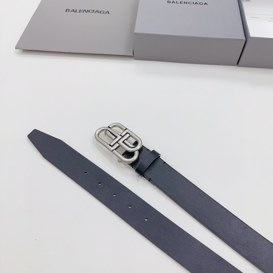 Balenciaga Black Bb Belt With silver Buckle - FashionPlug