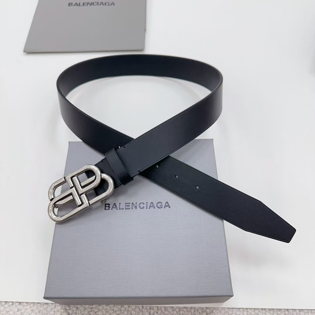 Balenciaga Black Bb Belt With silver Buckle - FashionPlug