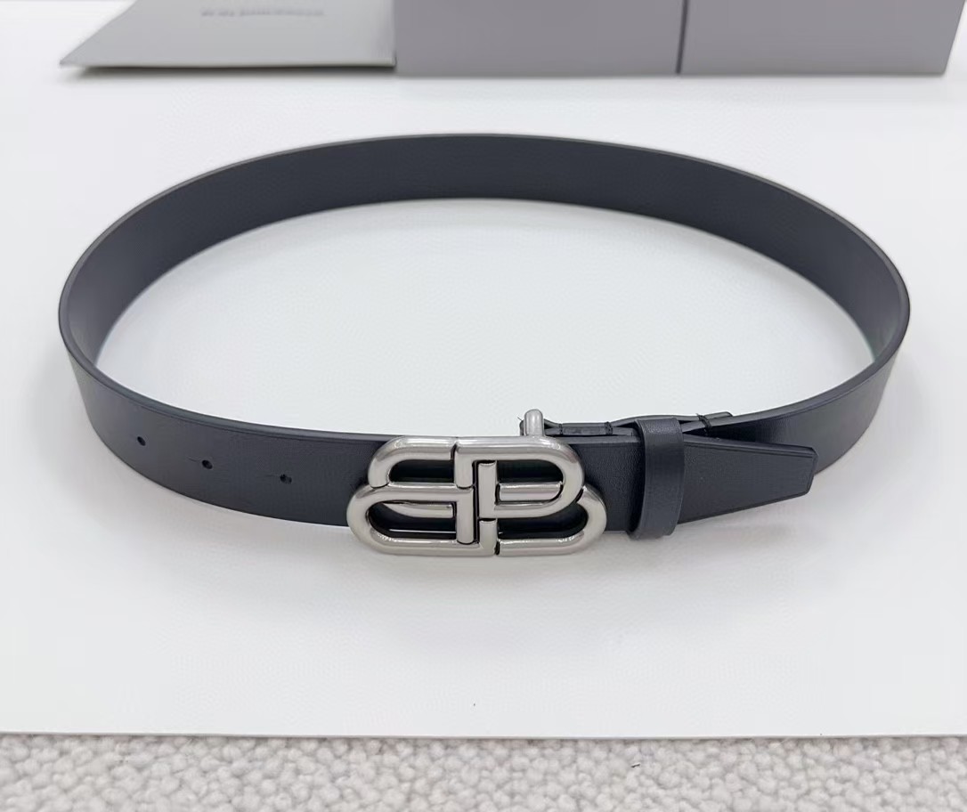 Balenciaga Black Bb Belt With silver Buckle - FashionPlug
